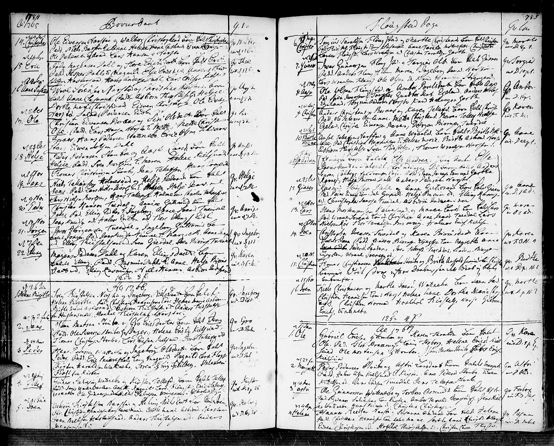 Dypvåg sokneprestkontor, SAK/1111-0007/F/Fa/Faa/L0001: Parish register (official) no. A 1 /2, 1765-1798, p. 784-785