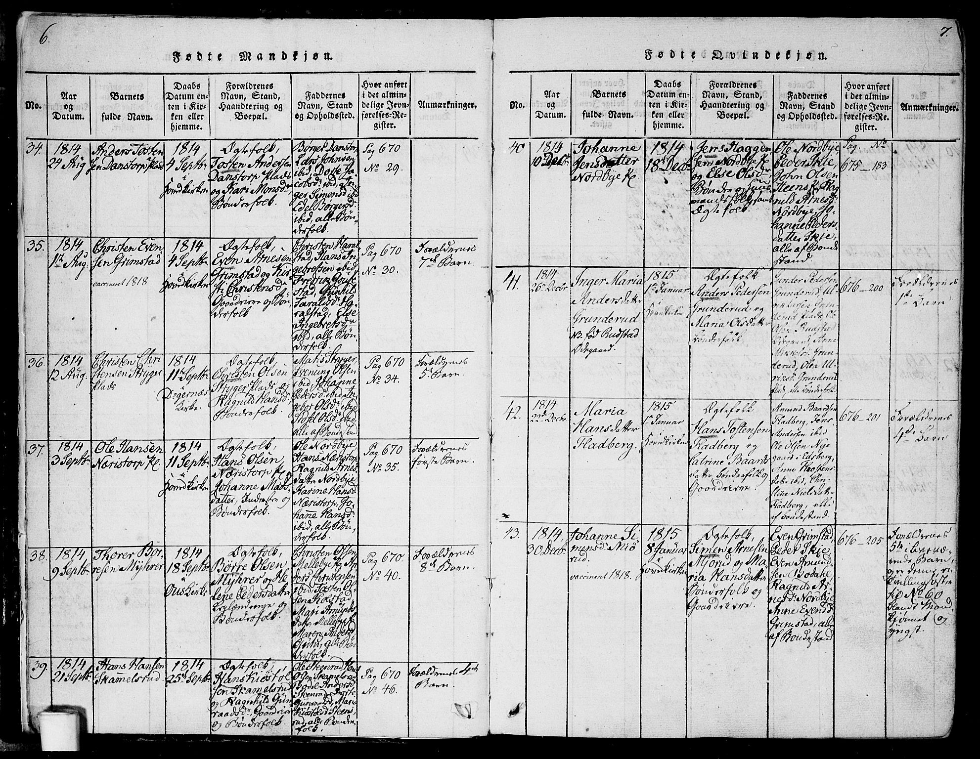 Rakkestad prestekontor Kirkebøker, SAO/A-2008/F/Fa/L0006: Parish register (official) no. I 6, 1814-1824, p. 6-7