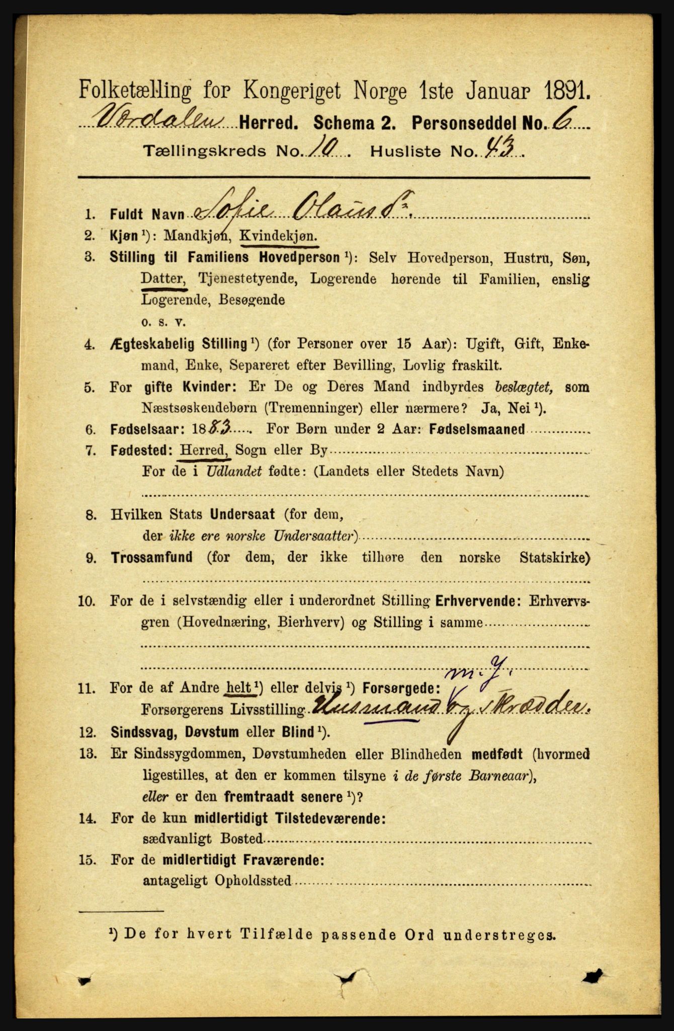 RA, 1891 census for 1721 Verdal, 1891, p. 5867