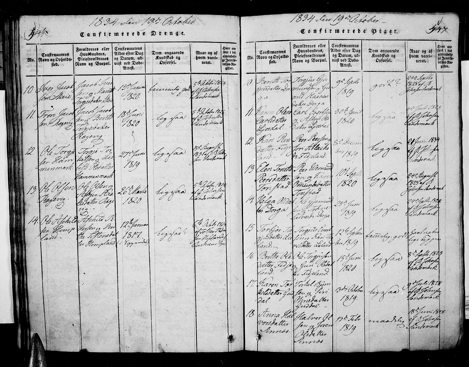 Sirdal sokneprestkontor, SAK/1111-0036/F/Fa/Fab/L0001: Parish register (official) no. A 1, 1815-1834, p. 546-547