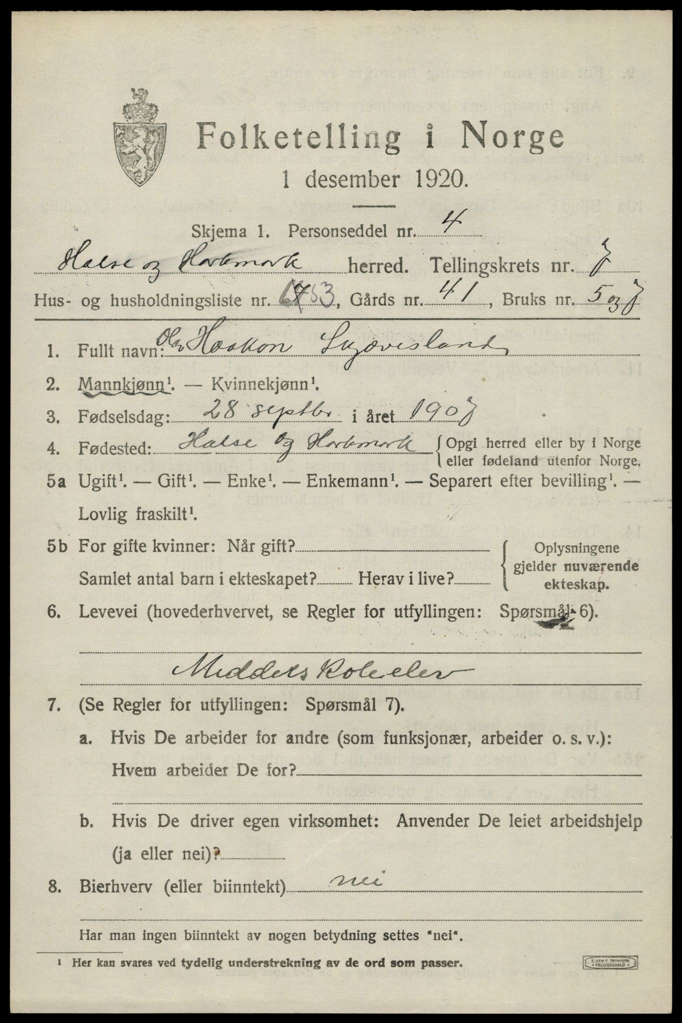 SAK, 1920 census for Halse og Harkmark, 1920, p. 4267