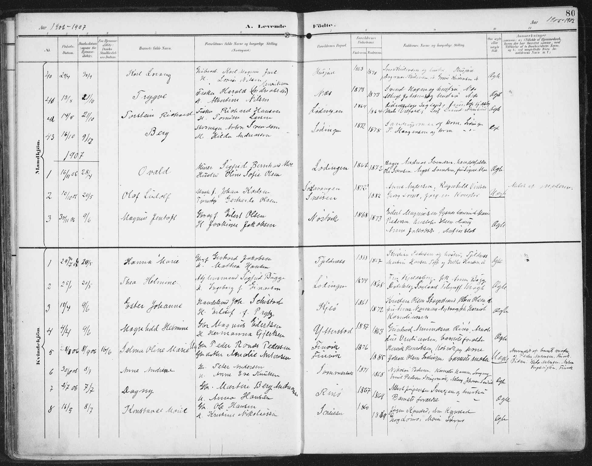 Ministerialprotokoller, klokkerbøker og fødselsregistre - Nordland, AV/SAT-A-1459/872/L1036: Parish register (official) no. 872A11, 1897-1913, p. 80