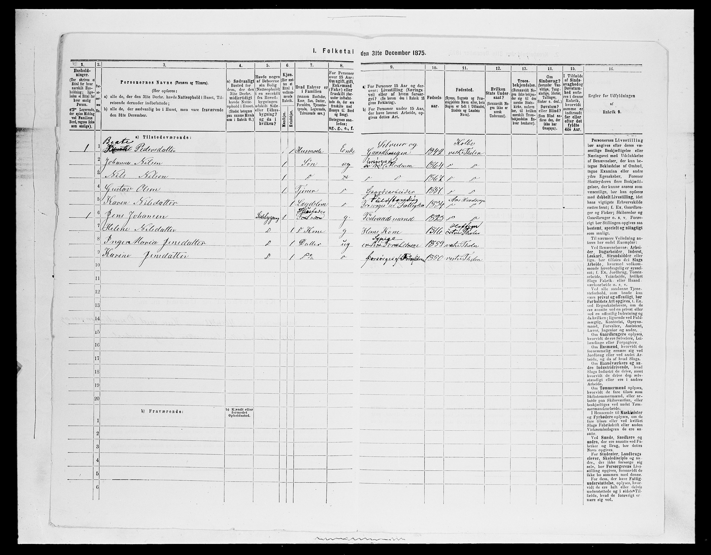 SAH, 1875 census for 0529P Vestre Toten, 1875, p. 1848