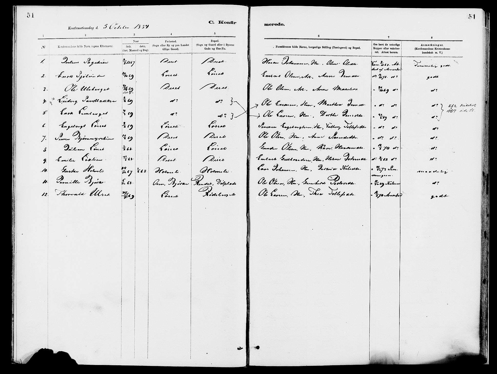 Åmot prestekontor, Hedmark, SAH/PREST-056/H/Ha/Haa/L0010: Parish register (official) no. 10, 1884-1889, p. 51