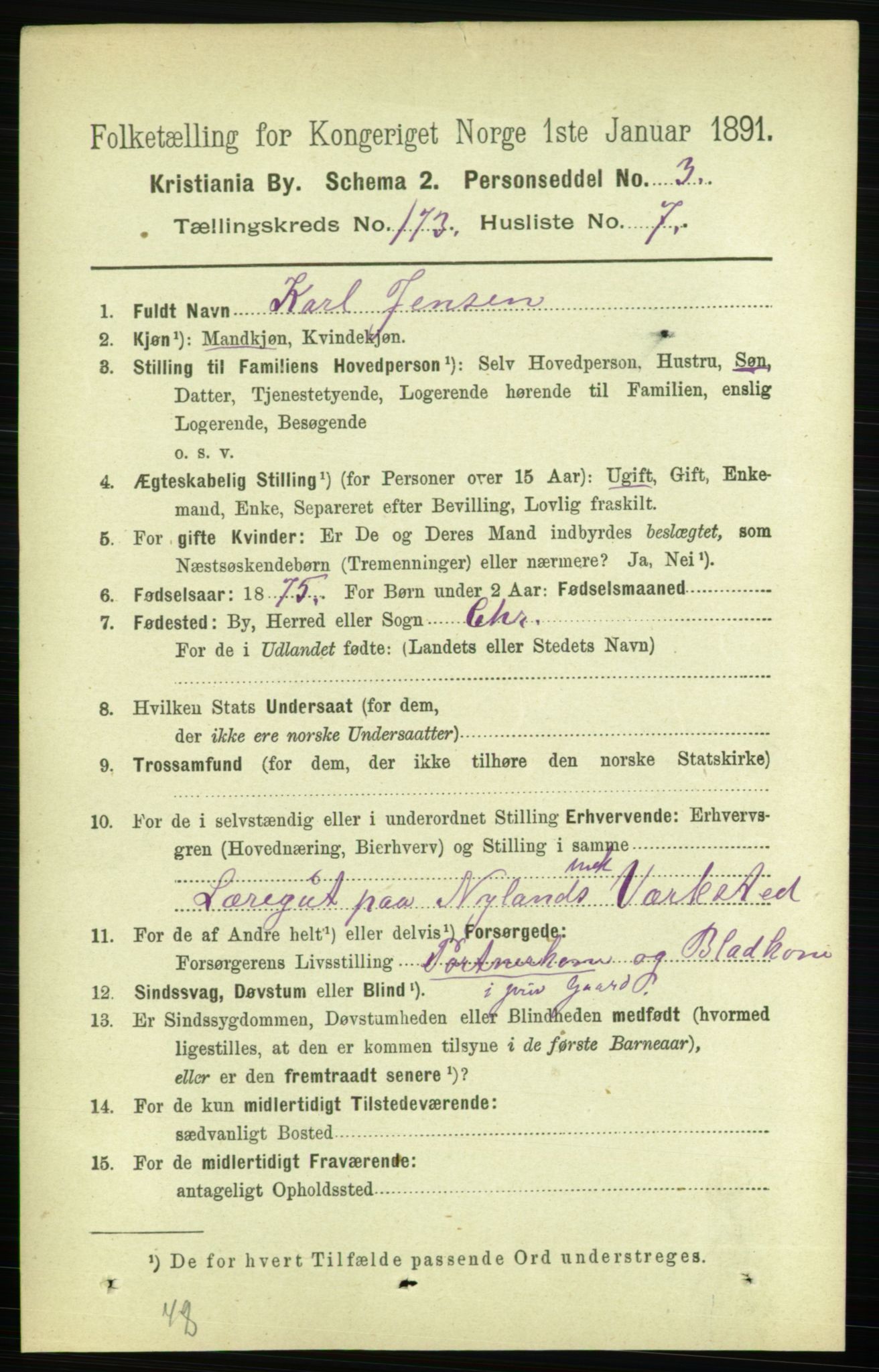 RA, 1891 census for 0301 Kristiania, 1891, p. 103143