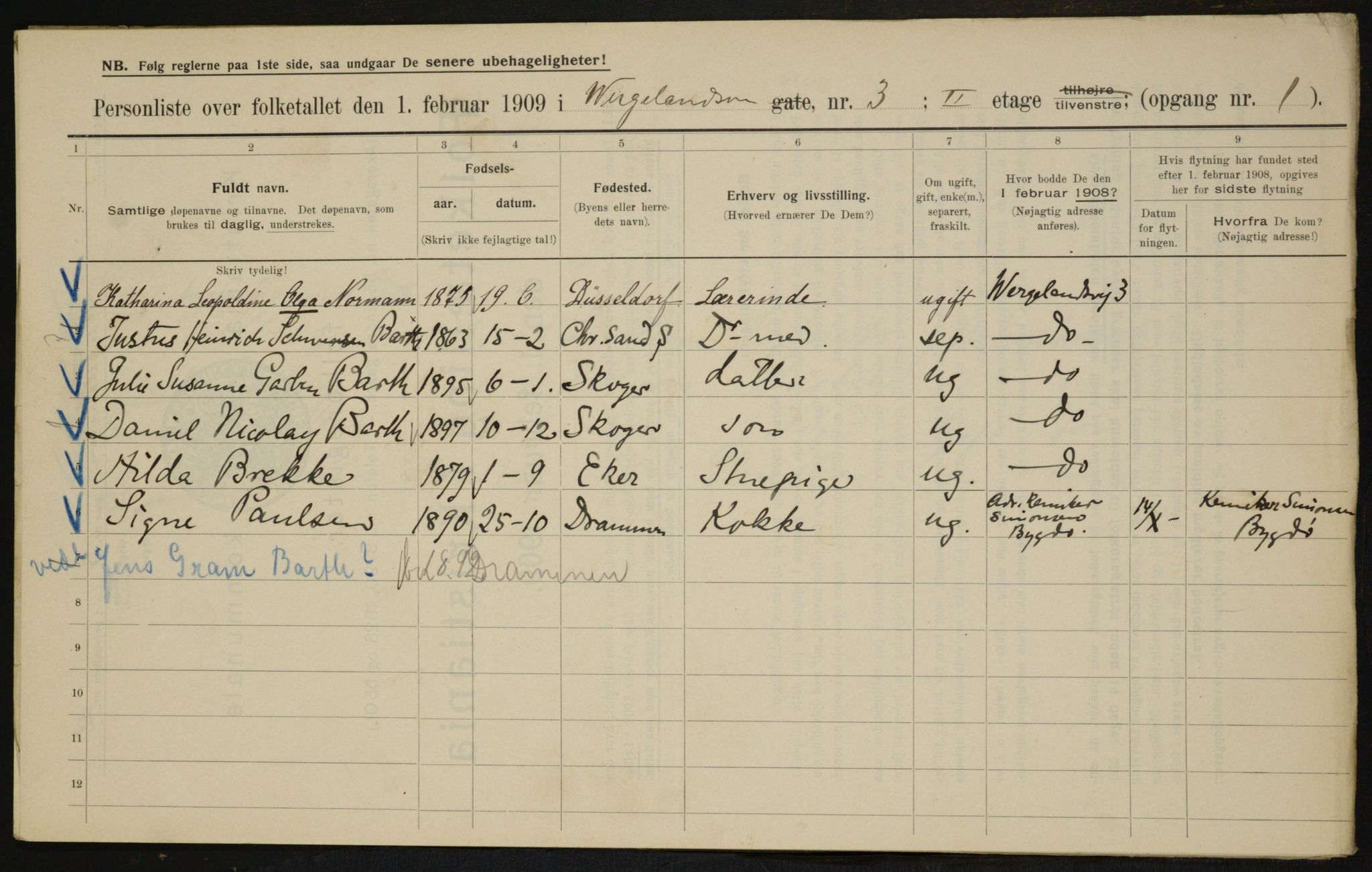 OBA, Municipal Census 1909 for Kristiania, 1909, p. 115963