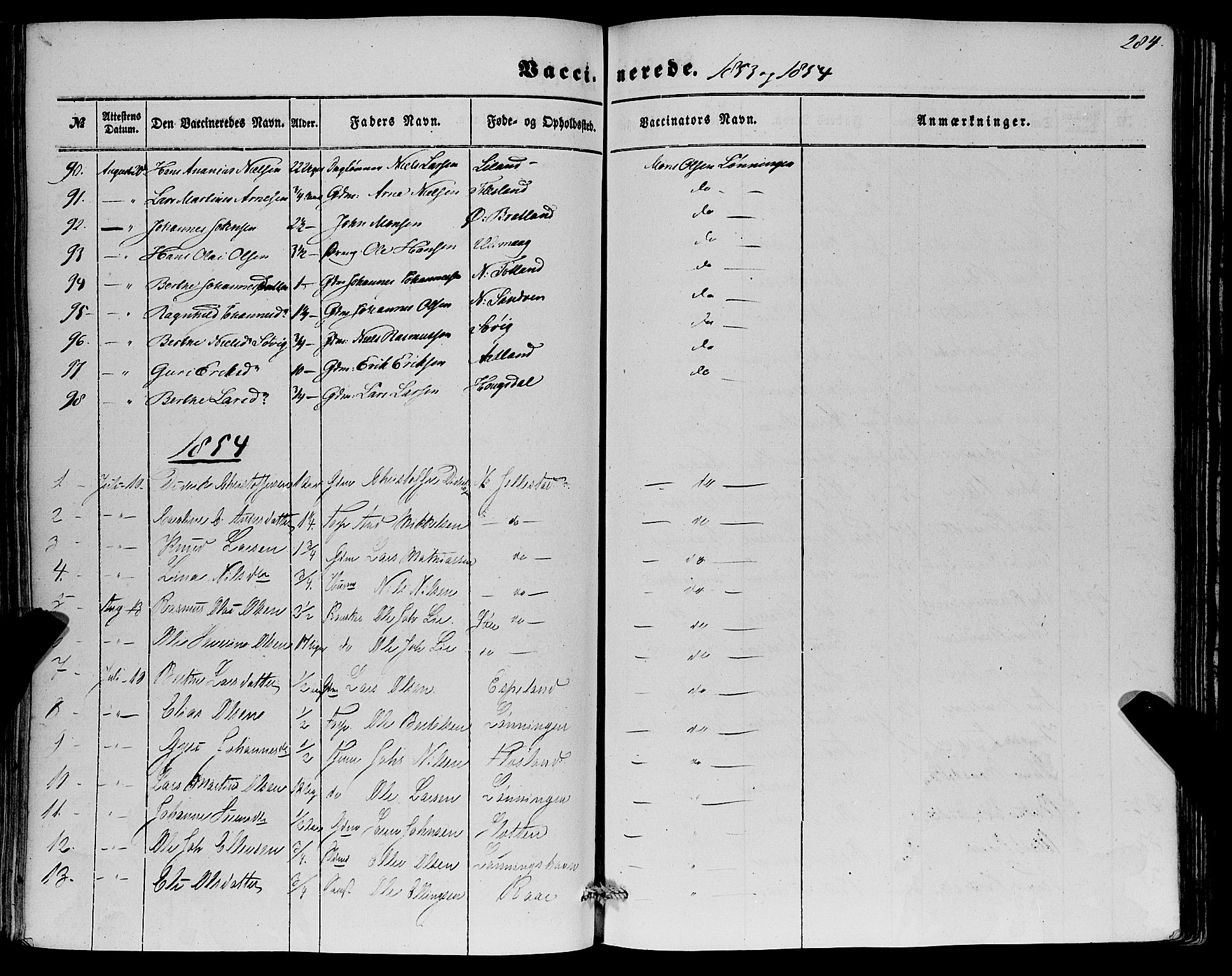 Fana Sokneprestembete, SAB/A-75101/H/Haa/Haaa/L0011: Parish register (official) no. A 11, 1851-1862, p. 284