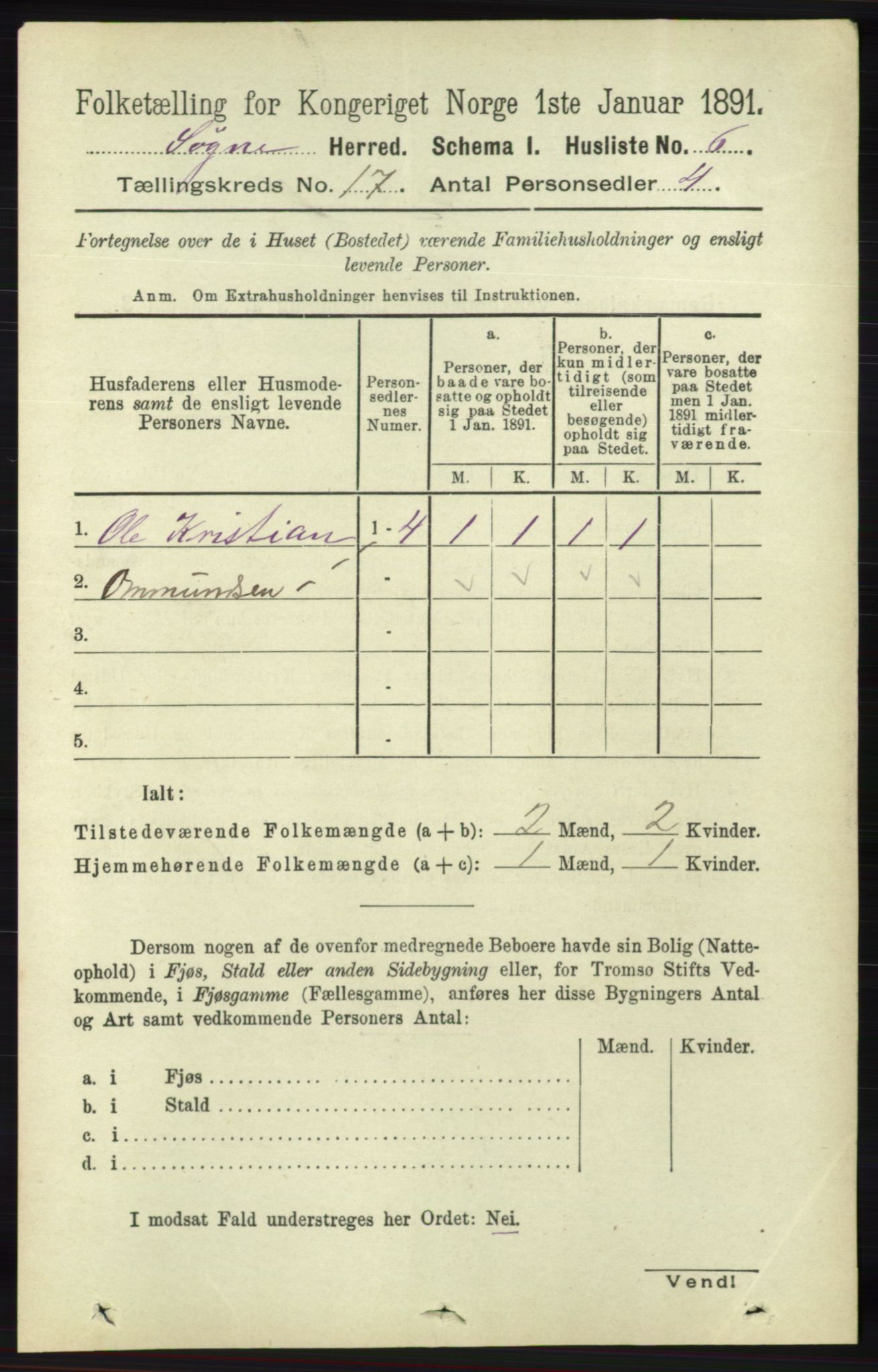 RA, 1891 census for 1018 Søgne, 1891, p. 4472