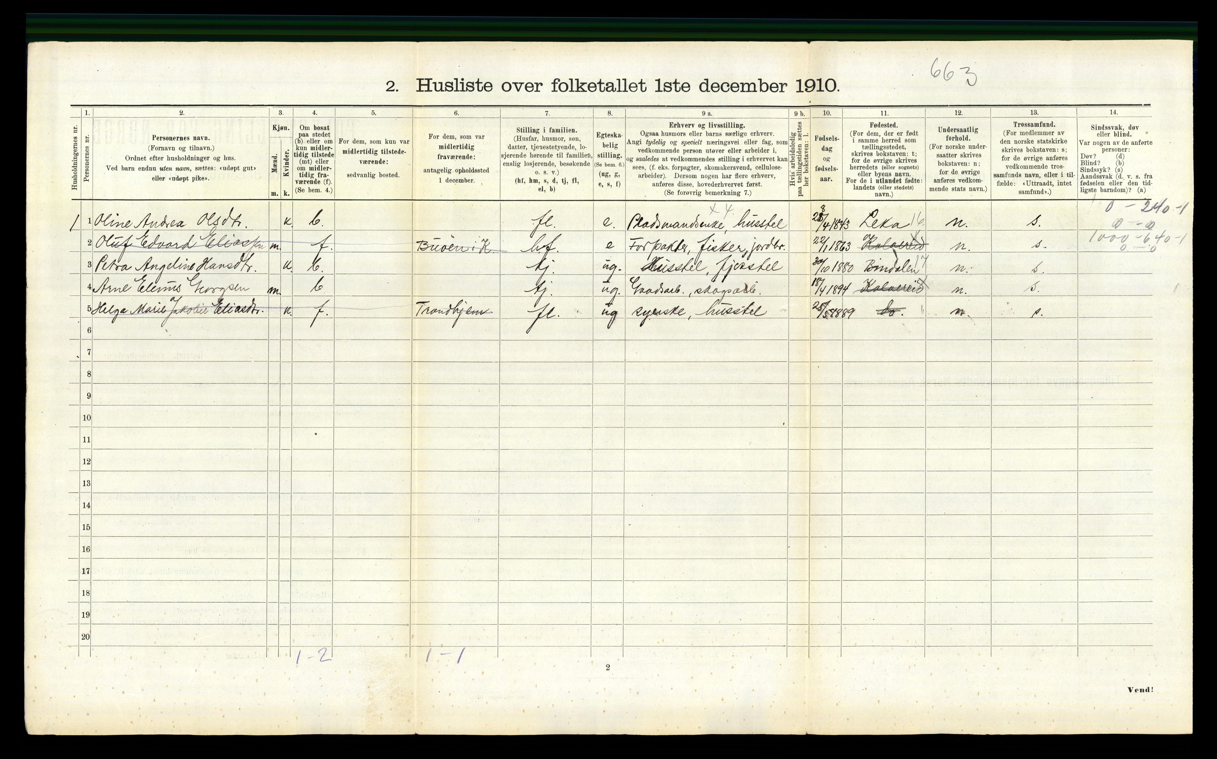 RA, 1910 census for Kolvereid, 1910, p. 217