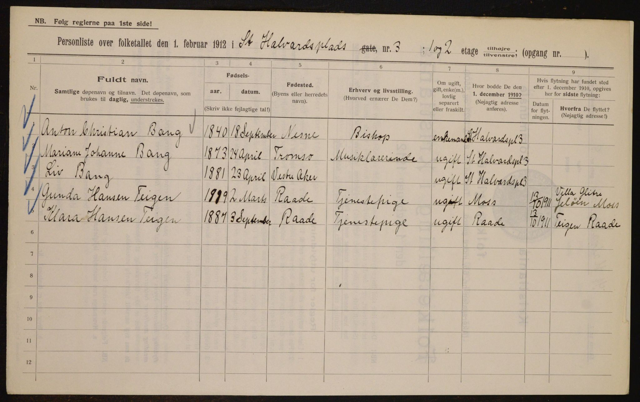 OBA, Municipal Census 1912 for Kristiania, 1912, p. 88182