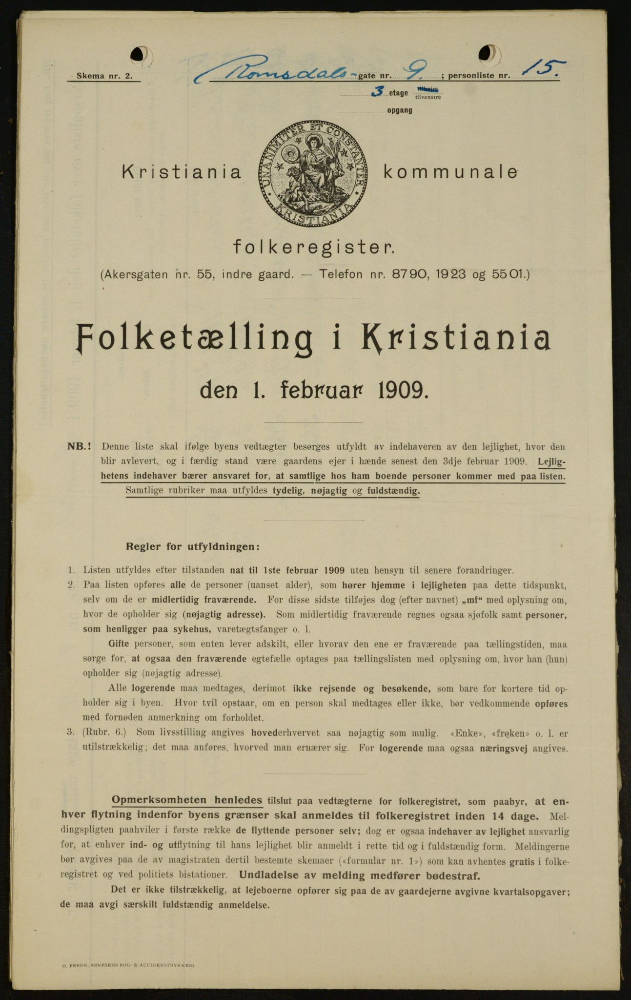 OBA, Municipal Census 1909 for Kristiania, 1909, p. 75542