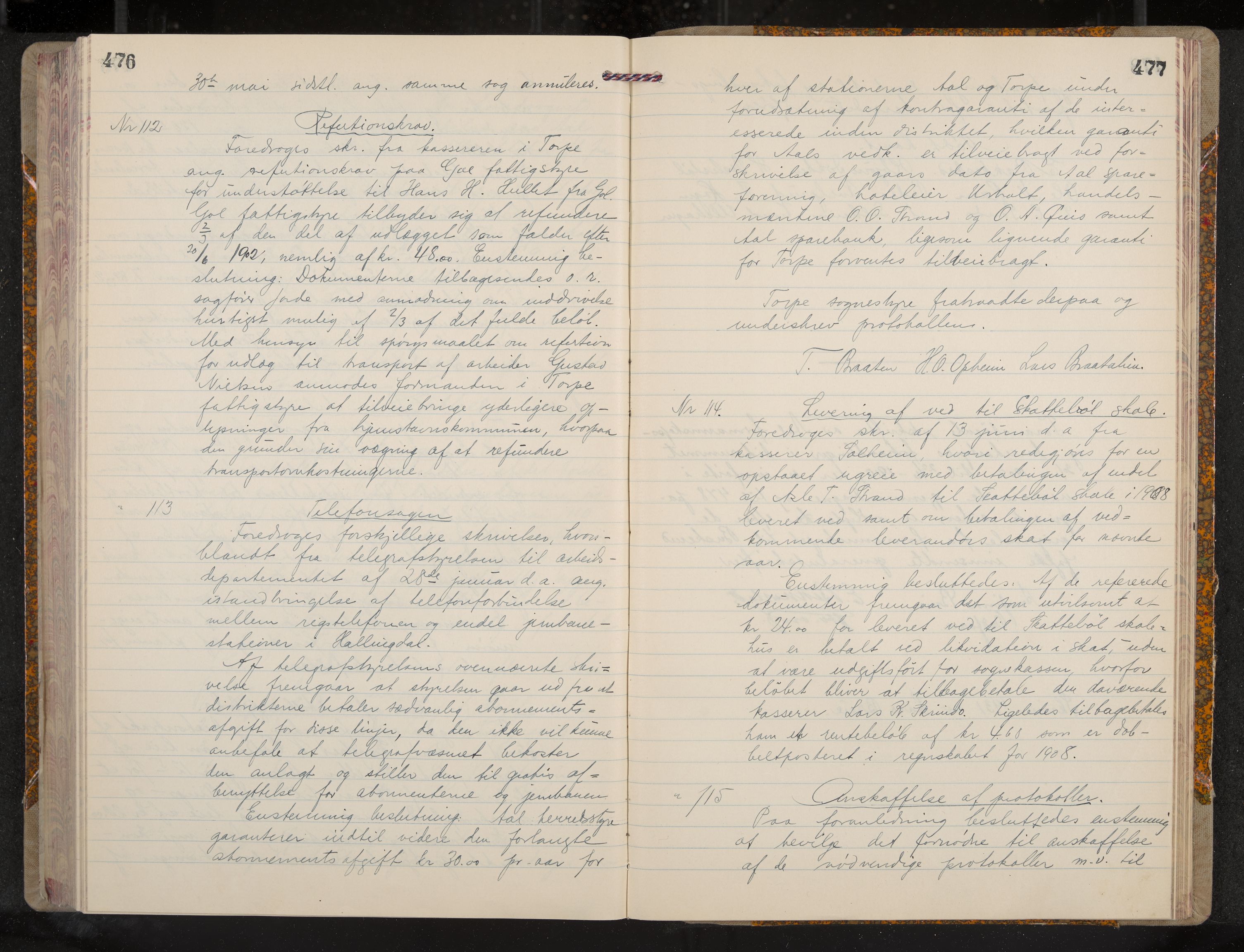 Ål formannskap og sentraladministrasjon, IKAK/0619021/A/Aa/L0005: Utskrift av møtebok, 1902-1910, p. 476-477