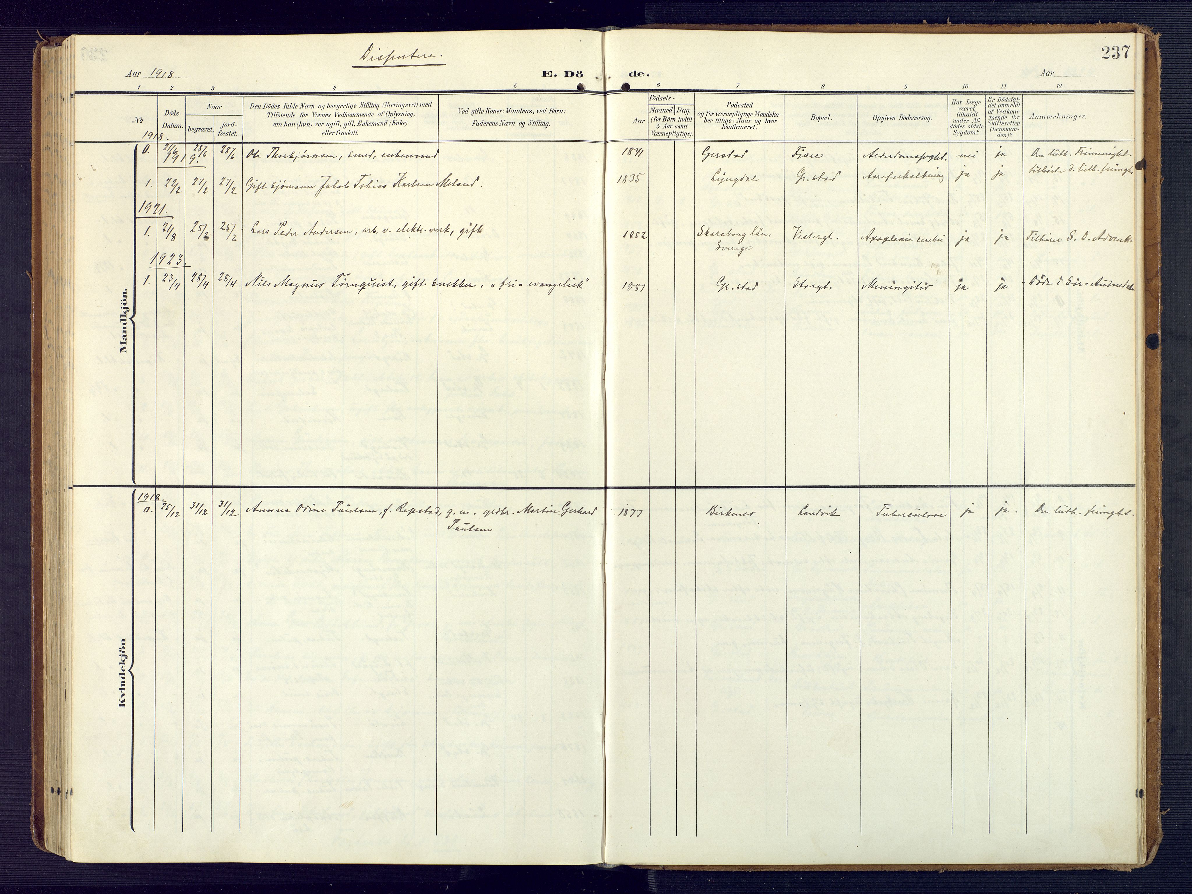 Grimstad sokneprestkontor, AV/SAK-1111-0017/F/Fa/L0005: Parish register (official) no. A 4, 1911-1924, p. 237