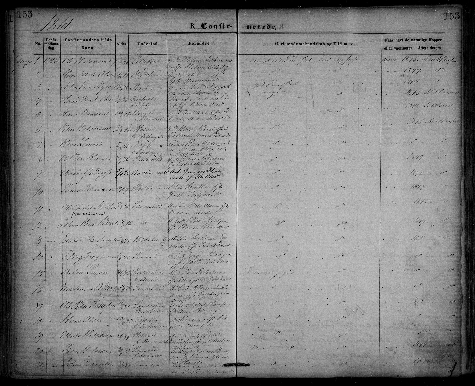 Borge prestekontor Kirkebøker, SAO/A-10903/F/Fa/L0006: Parish register (official) no. I 6, 1861-1874, p. 153