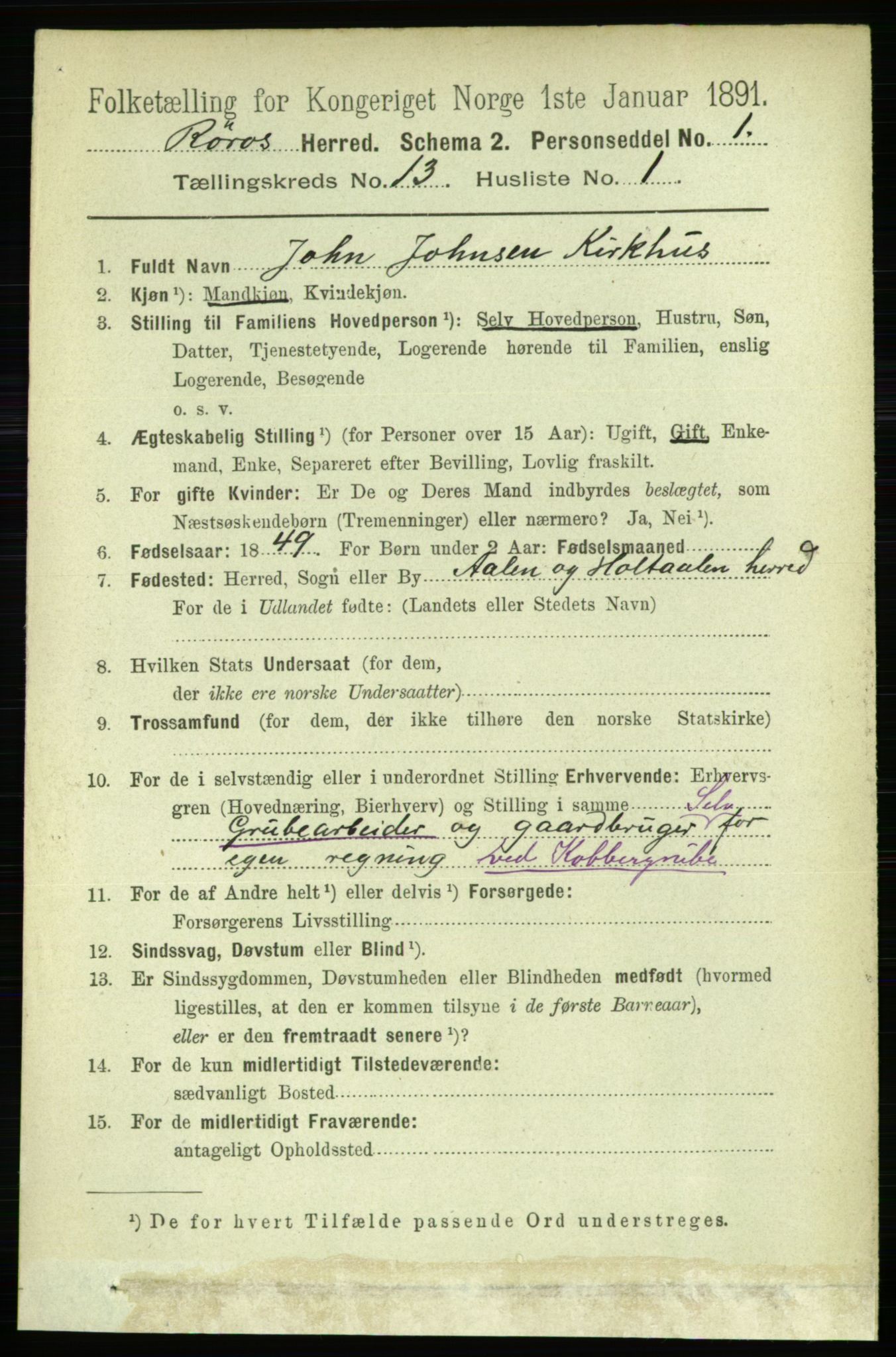 RA, 1891 census for 1640 Røros, 1891, p. 2557