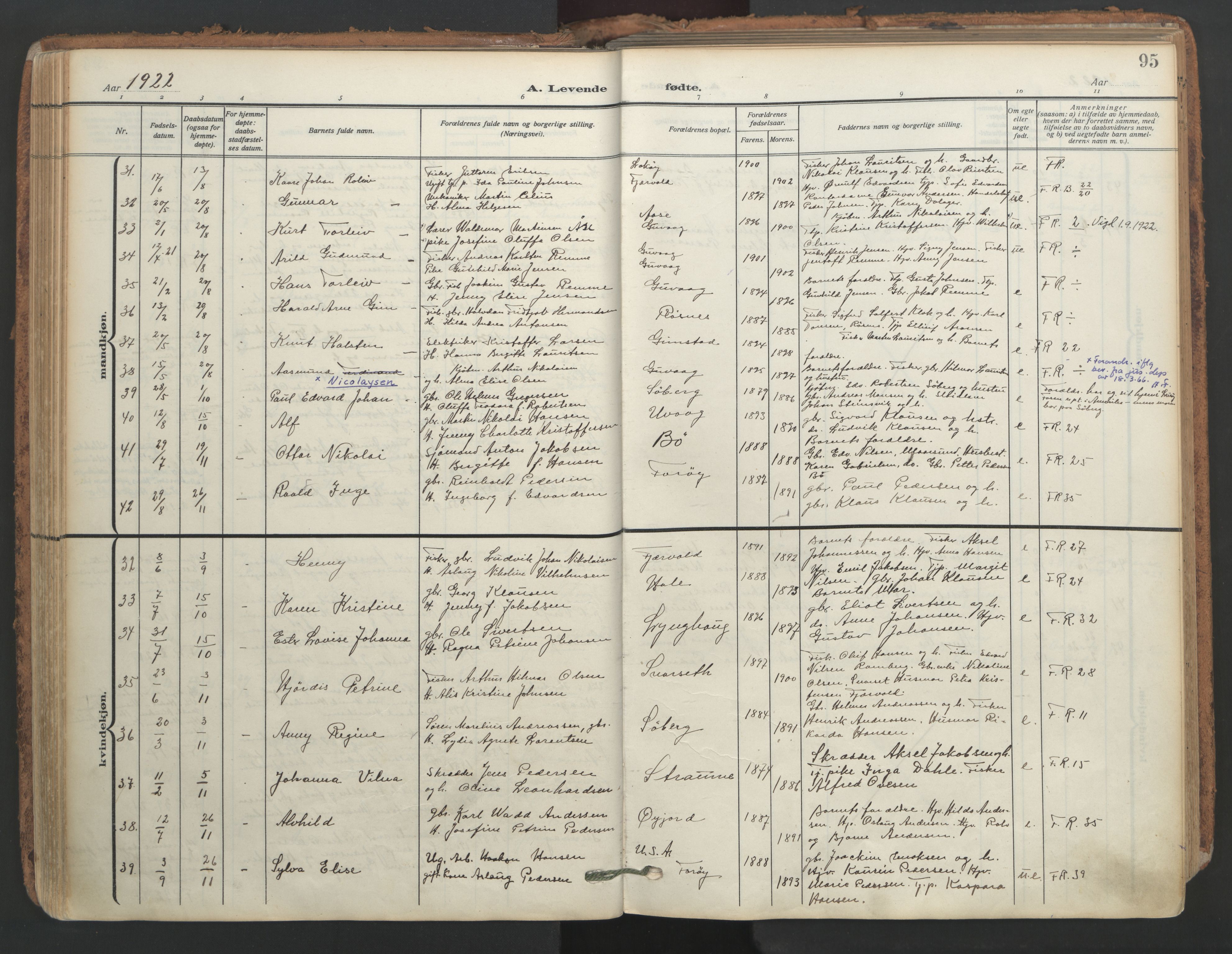 Ministerialprotokoller, klokkerbøker og fødselsregistre - Nordland, SAT/A-1459/891/L1306: Parish register (official) no. 891A11, 1911-1927, p. 95