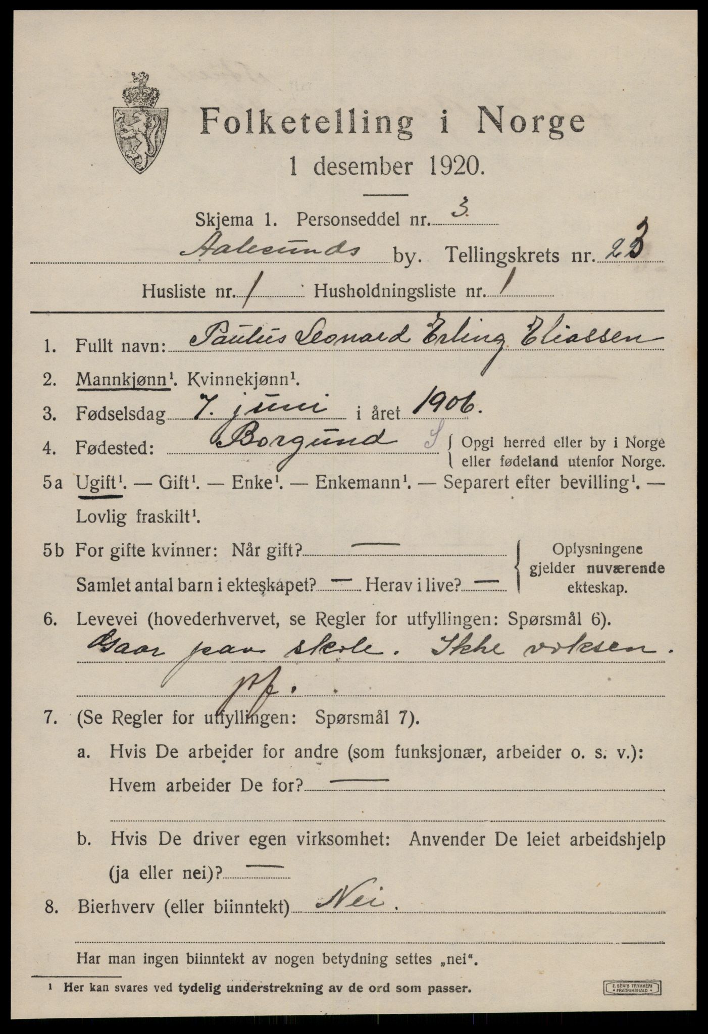 SAT, 1920 census for Ålesund, 1920, p. 42026