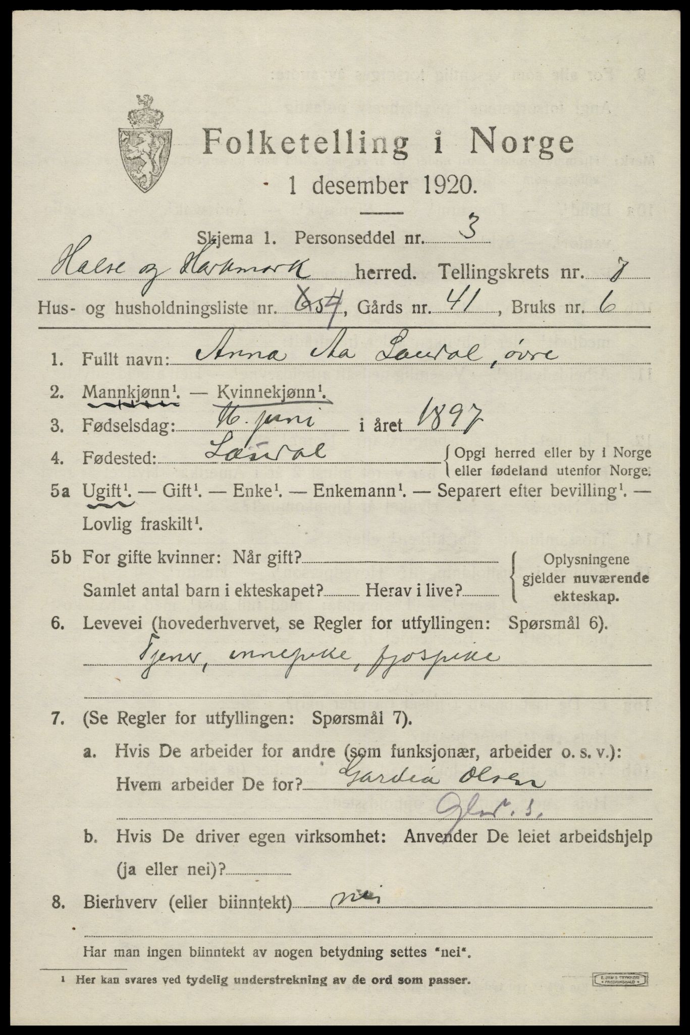 SAK, 1920 census for Halse og Harkmark, 1920, p. 4277