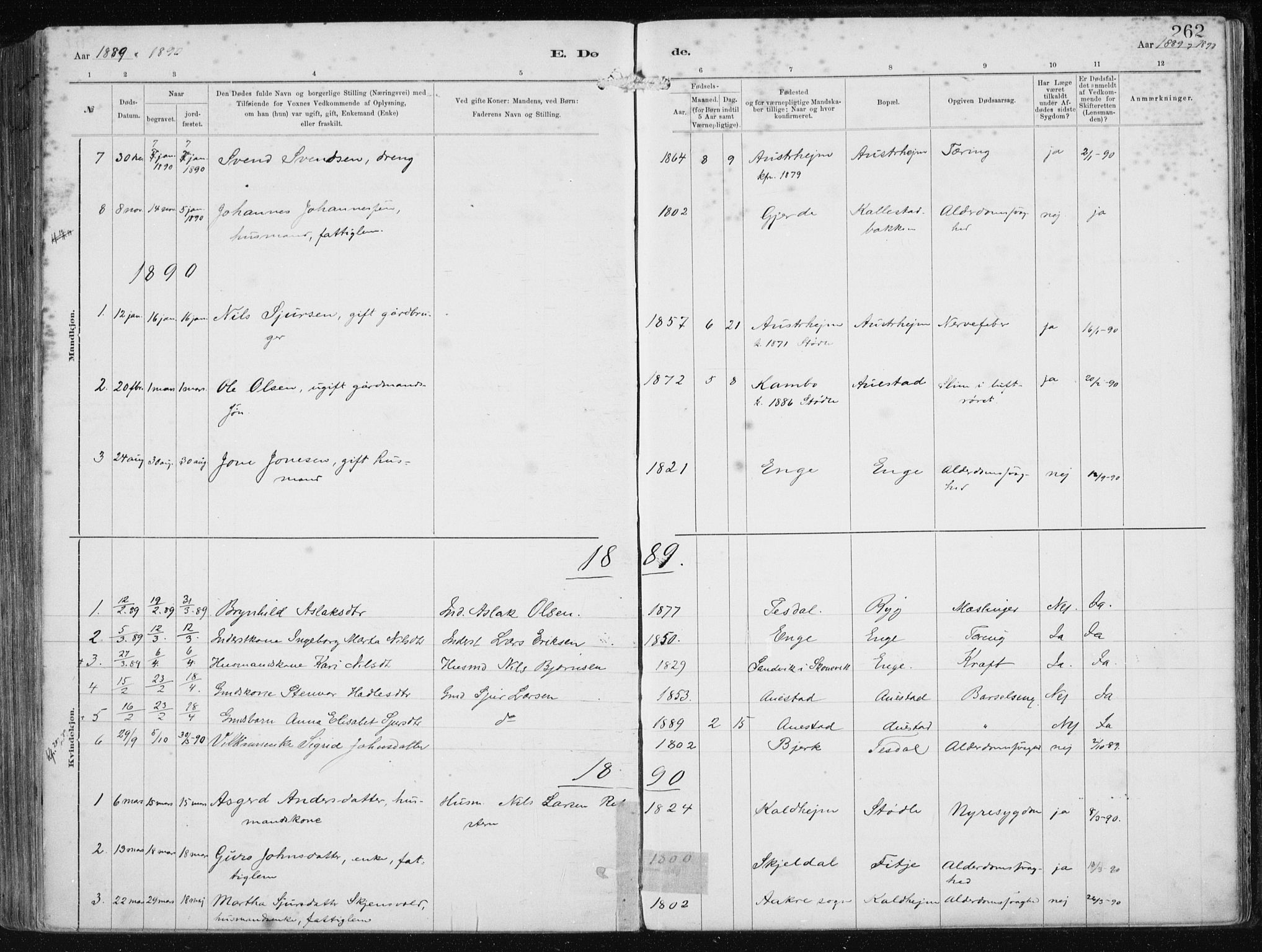 Etne sokneprestembete, SAB/A-75001/H/Haa: Parish register (official) no. B  1, 1879-1919, p. 262