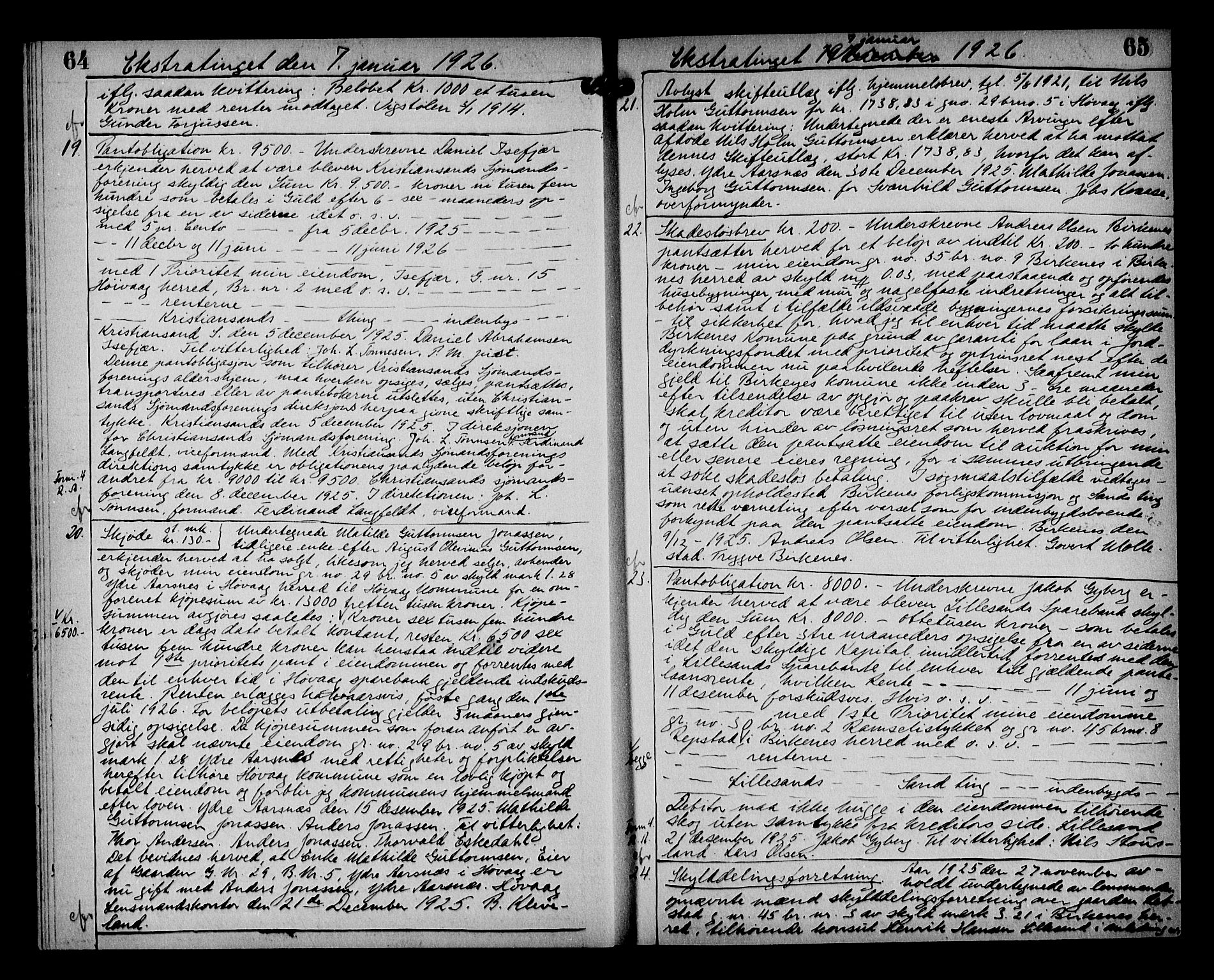 Vestre Nedenes/Sand sorenskriveri, AV/SAK-1221-0010/G/Gb/Gba/L0035: Mortgage book no. 61, 1925-1929, p. 64-65
