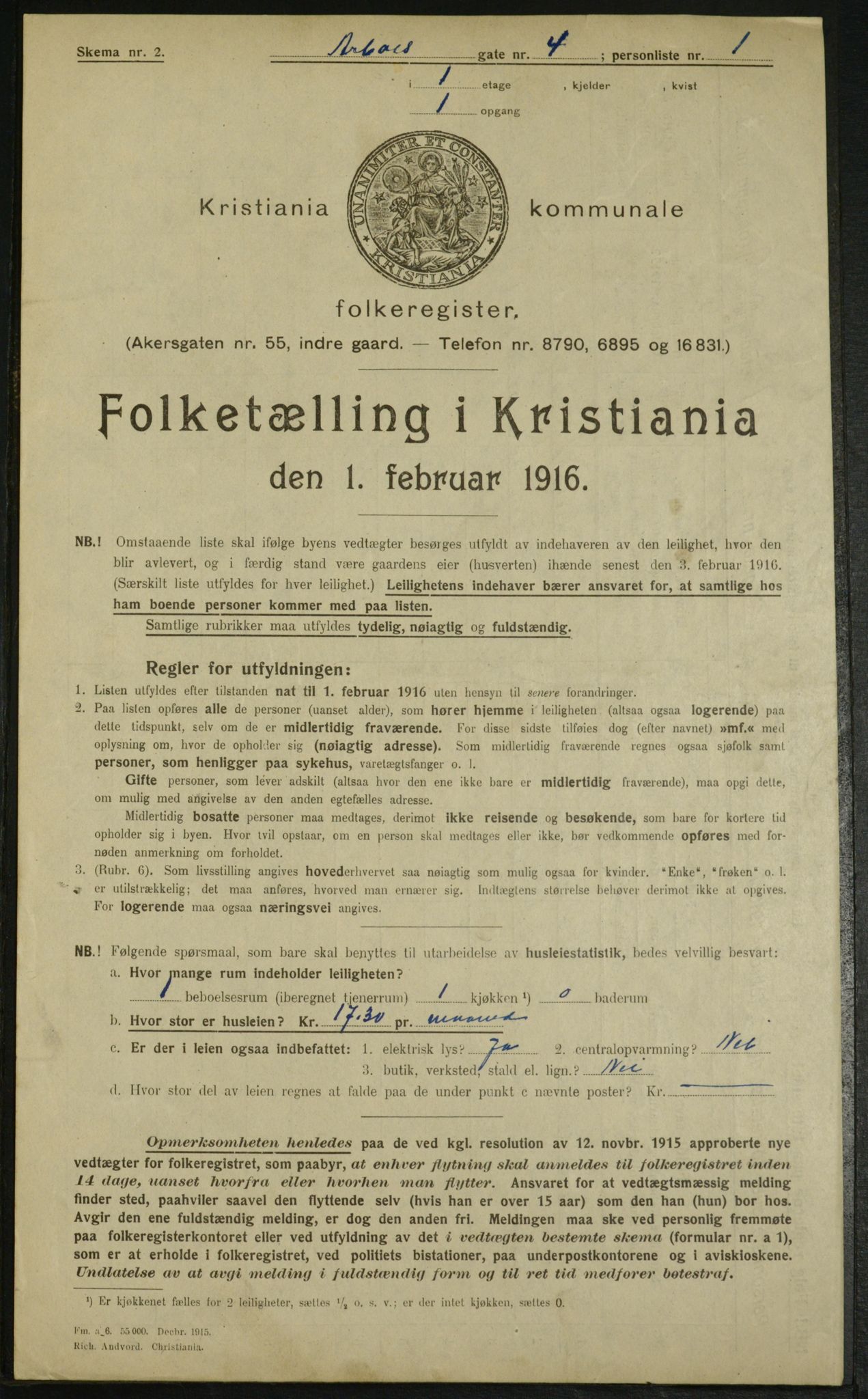 OBA, Municipal Census 1916 for Kristiania, 1916, p. 1933