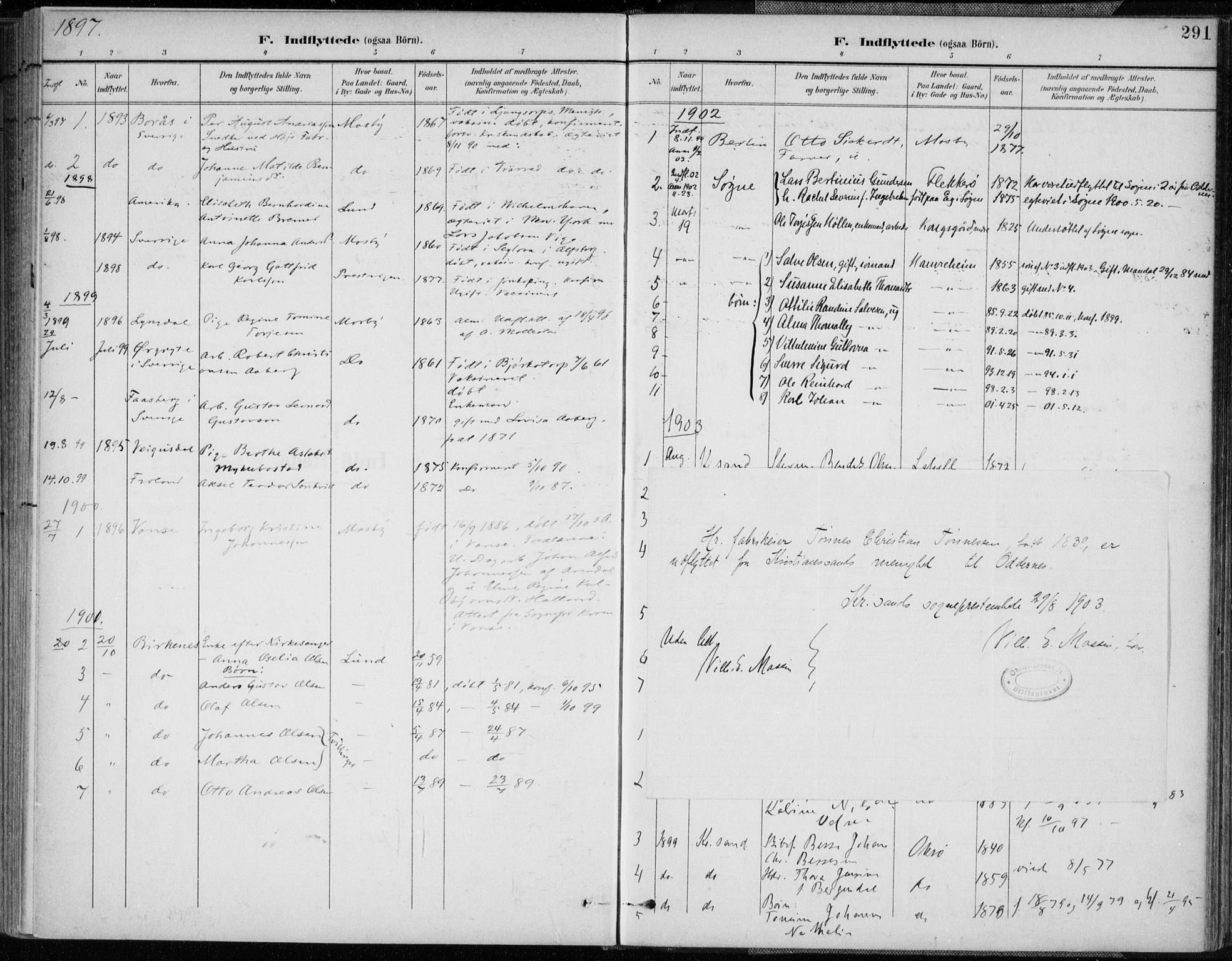 Oddernes sokneprestkontor, AV/SAK-1111-0033/F/Fa/Faa/L0010: Parish register (official) no. A 10, 1897-1911, p. 291