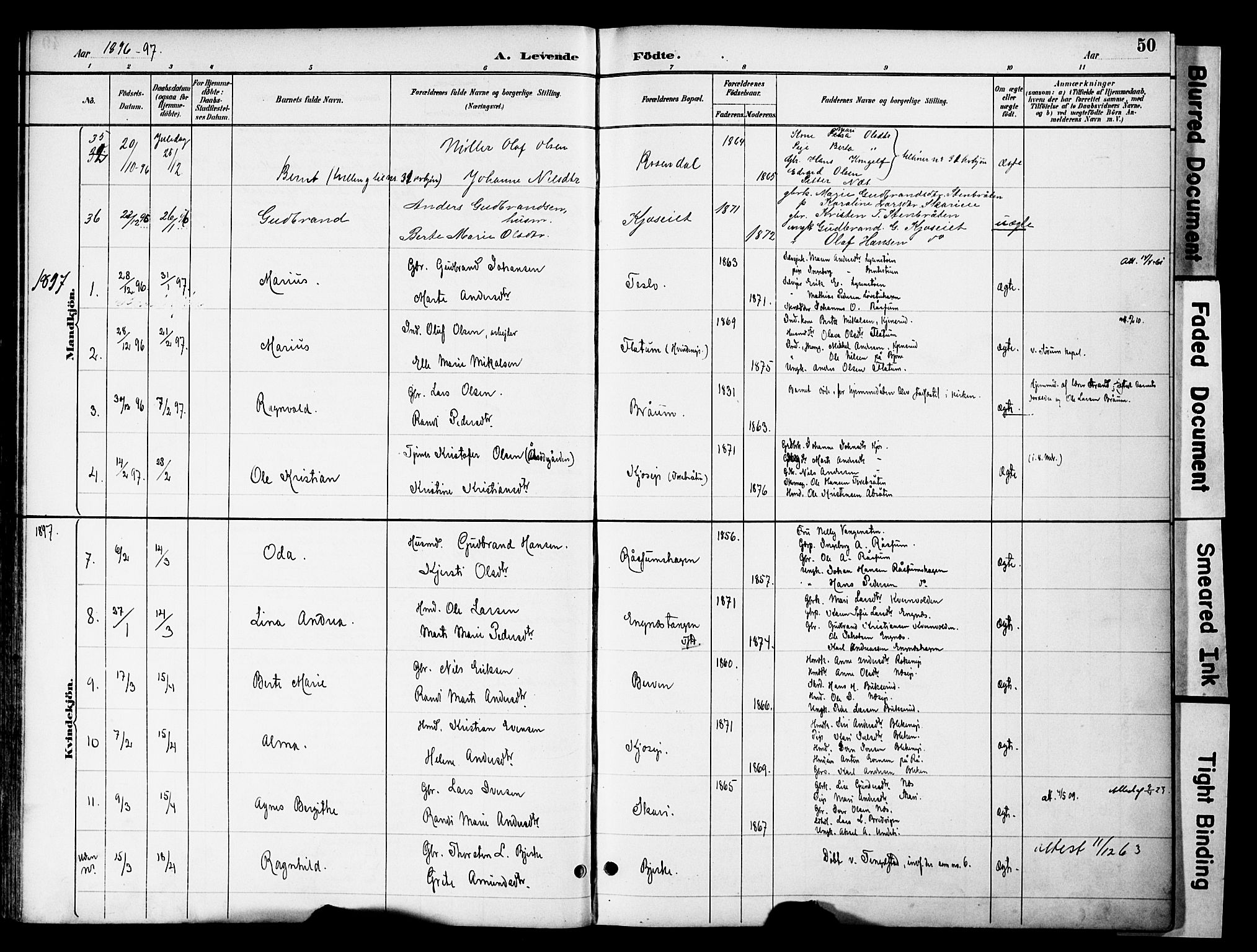 Gran prestekontor, AV/SAH-PREST-112/H/Ha/Haa/L0020: Parish register (official) no. 20, 1889-1899, p. 50