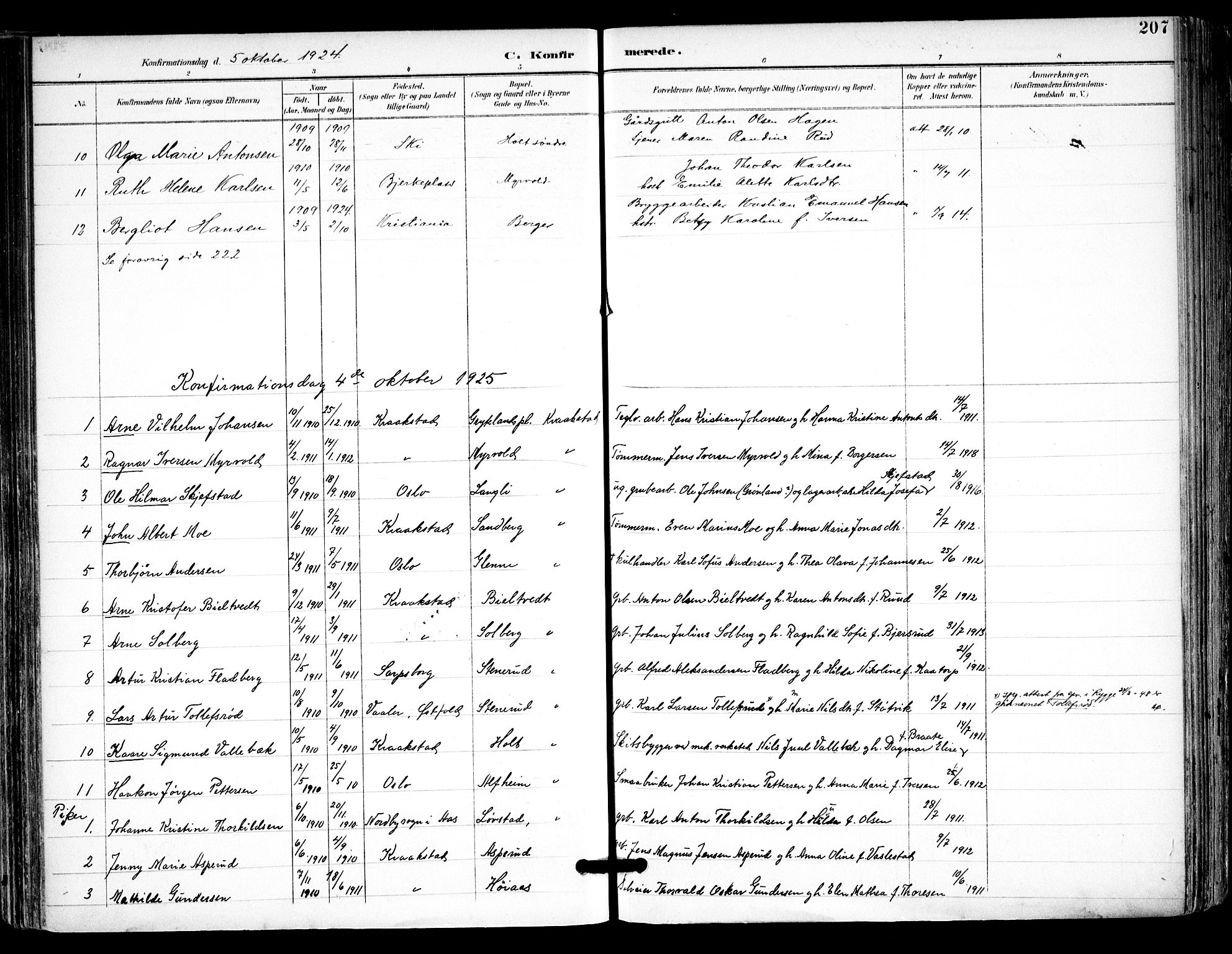 Kråkstad prestekontor Kirkebøker, SAO/A-10125a/F/Fa/L0010: Parish register (official) no. I 10, 1893-1931, p. 207