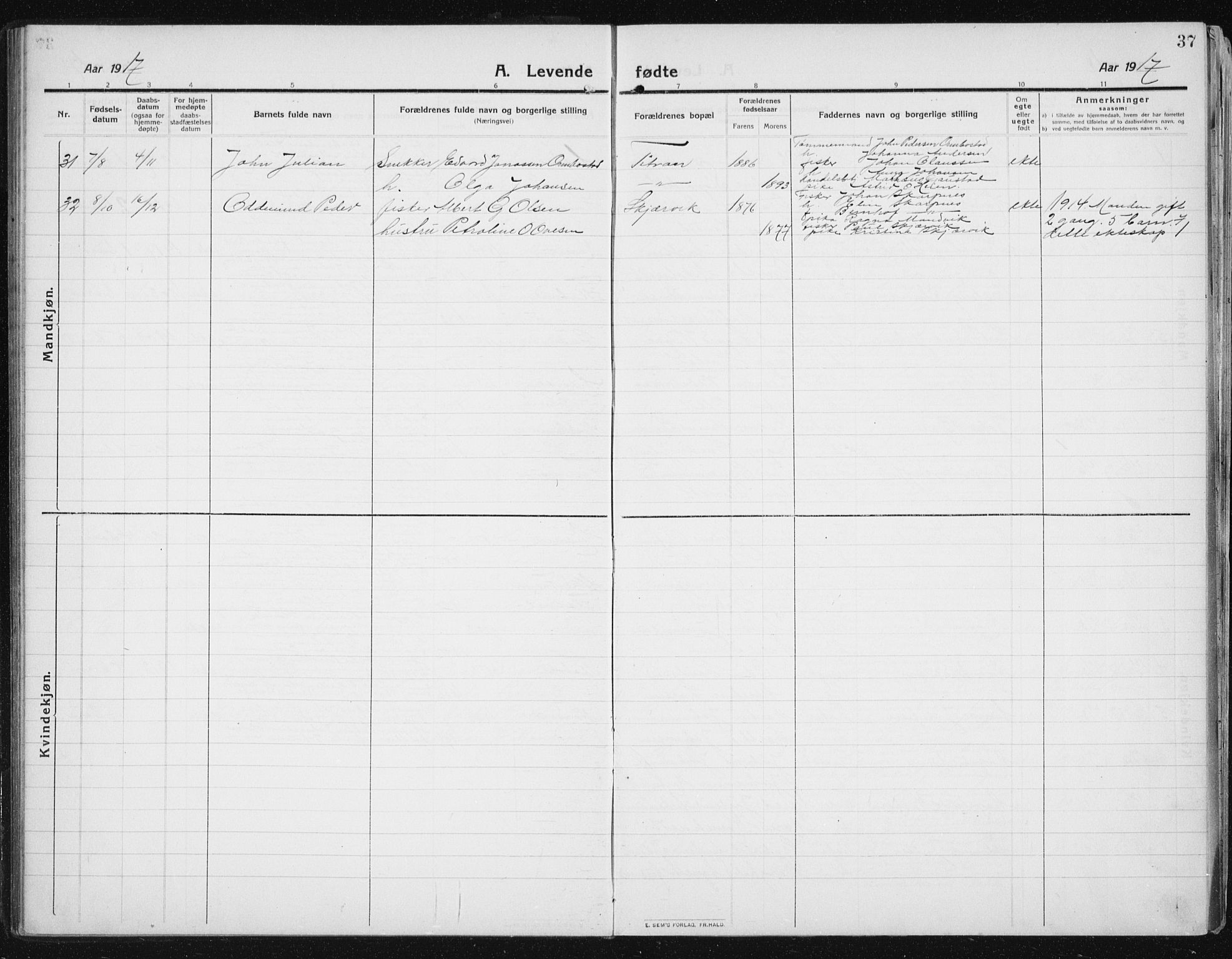 Ministerialprotokoller, klokkerbøker og fødselsregistre - Sør-Trøndelag, SAT/A-1456/641/L0599: Parish register (copy) no. 641C03, 1910-1938, p. 37
