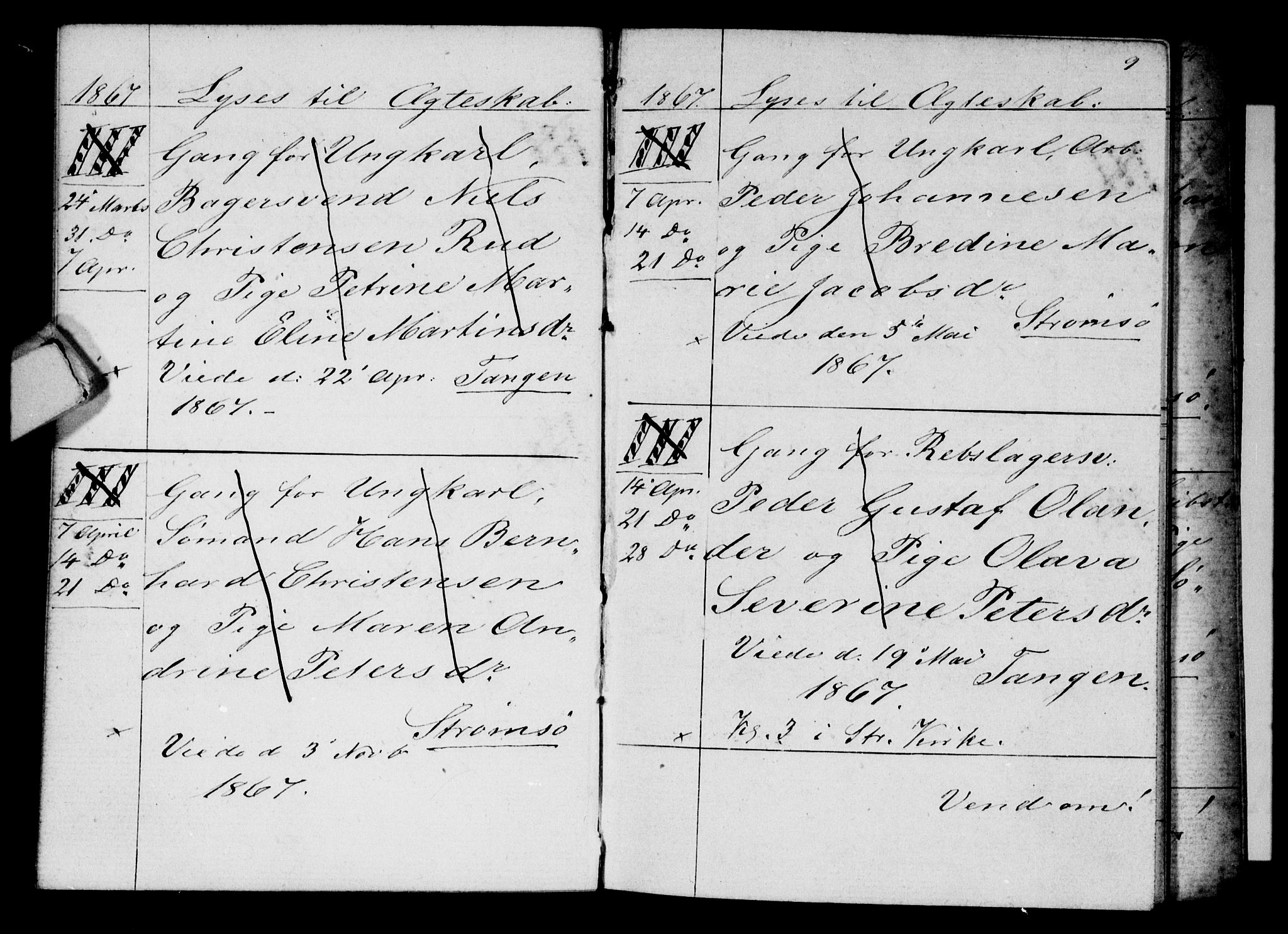 Strømsø kirkebøker, AV/SAKO-A-246/H/Ha/L0003: Banns register no. 3, 1866-1874, p. 9