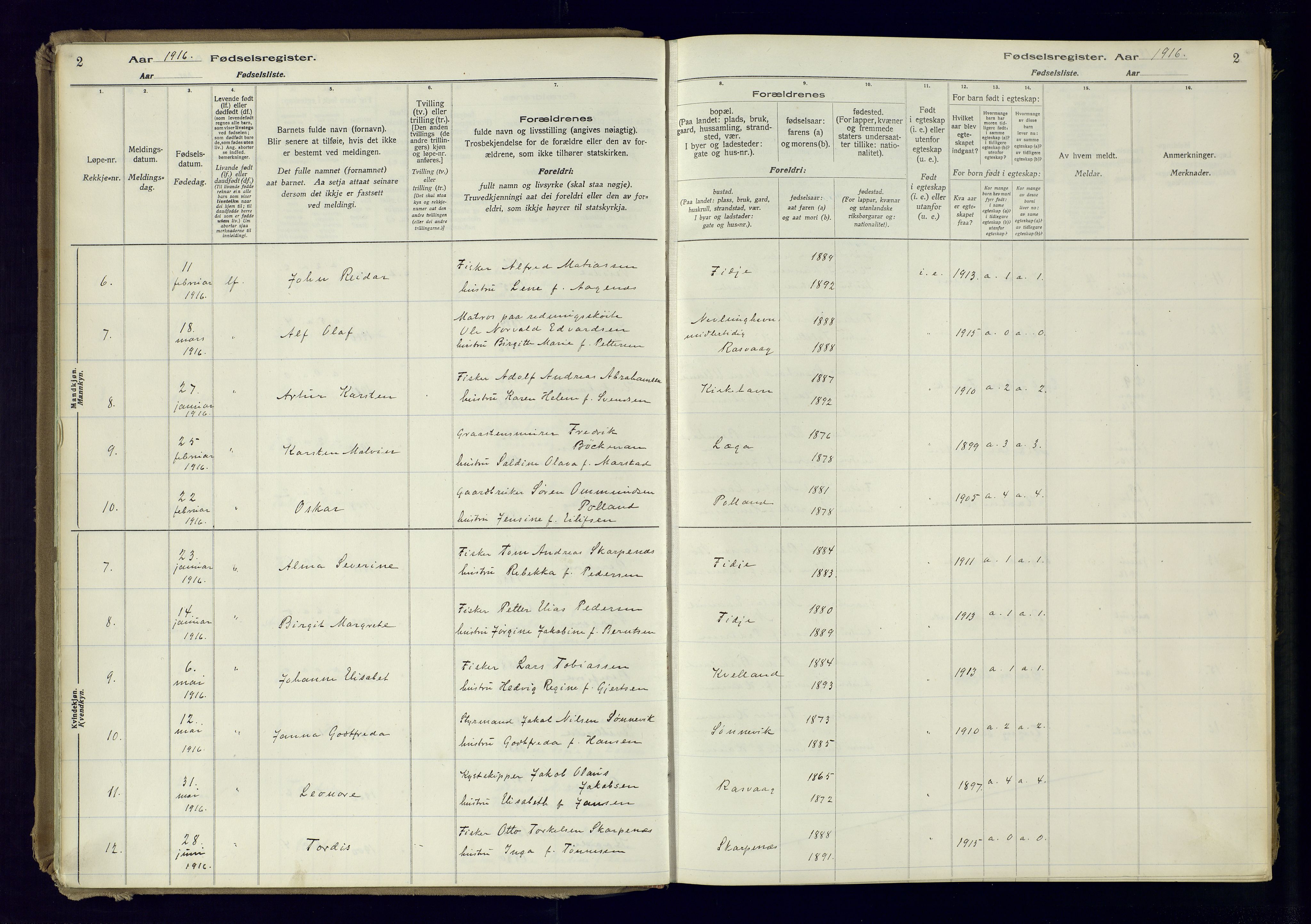 Flekkefjord sokneprestkontor, SAK/1111-0012/J/Ja/L0007: Birth register no. 7, 1916-1982, p. 2