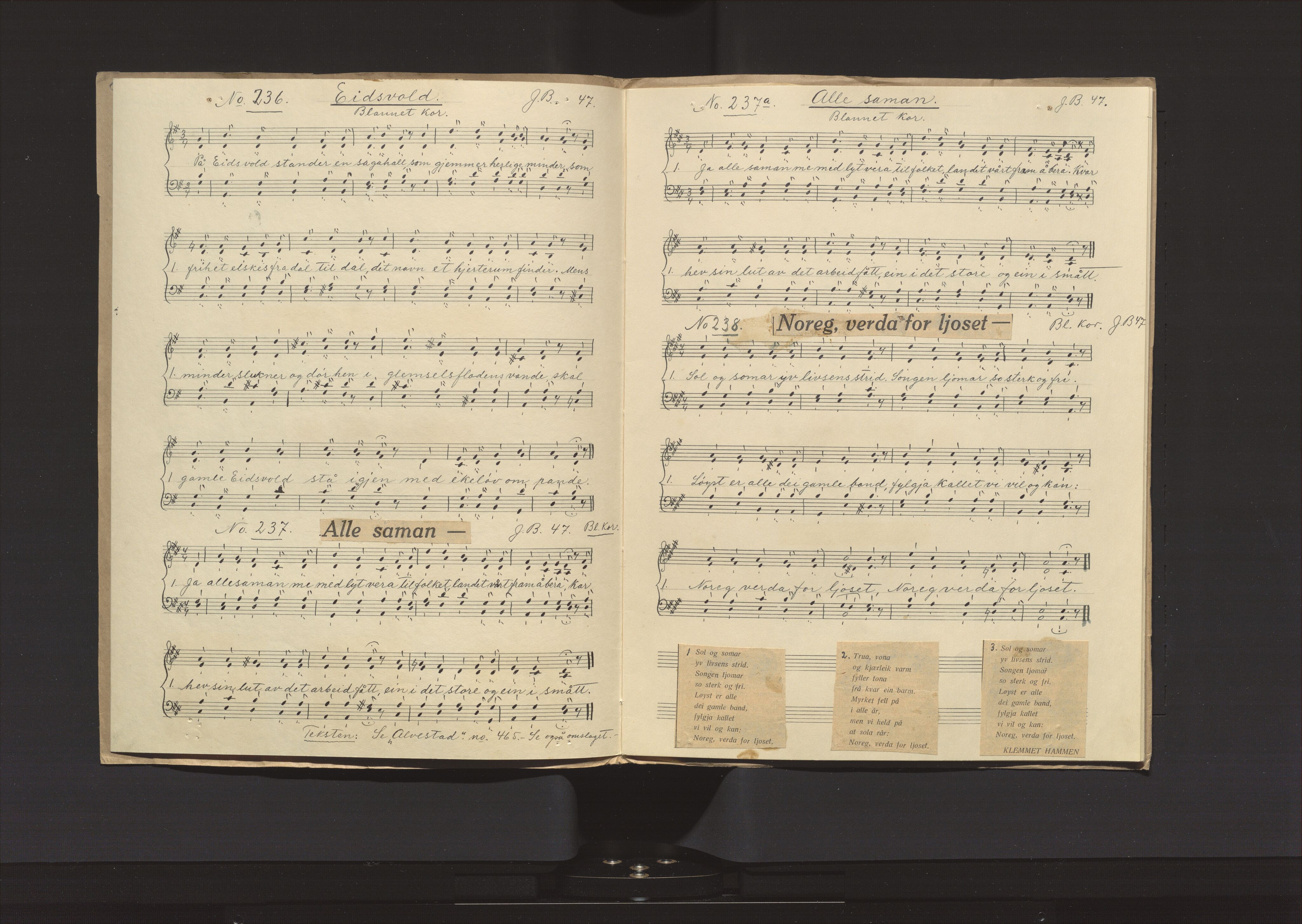 Notesamling Hadeland Folkemuseum, OARM/H-A-00700/F/Fi/L0001/0016: J. A. Ballangrud, "Sangfuglen" / "Sangfuglen" hefte XVI, 1947, p. 4