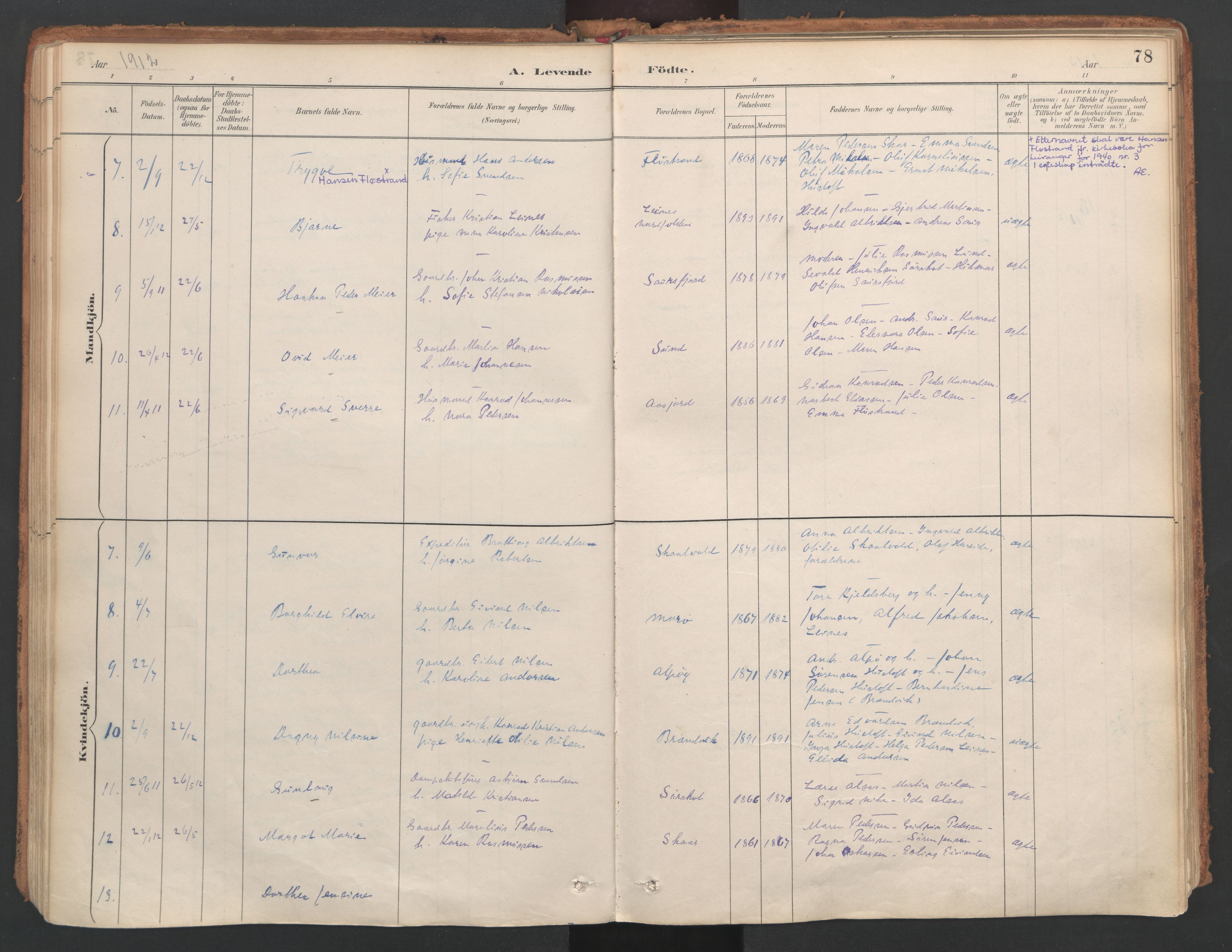 Ministerialprotokoller, klokkerbøker og fødselsregistre - Nordland, AV/SAT-A-1459/857/L0822: Parish register (official) no. 857A02, 1890-1917, p. 78