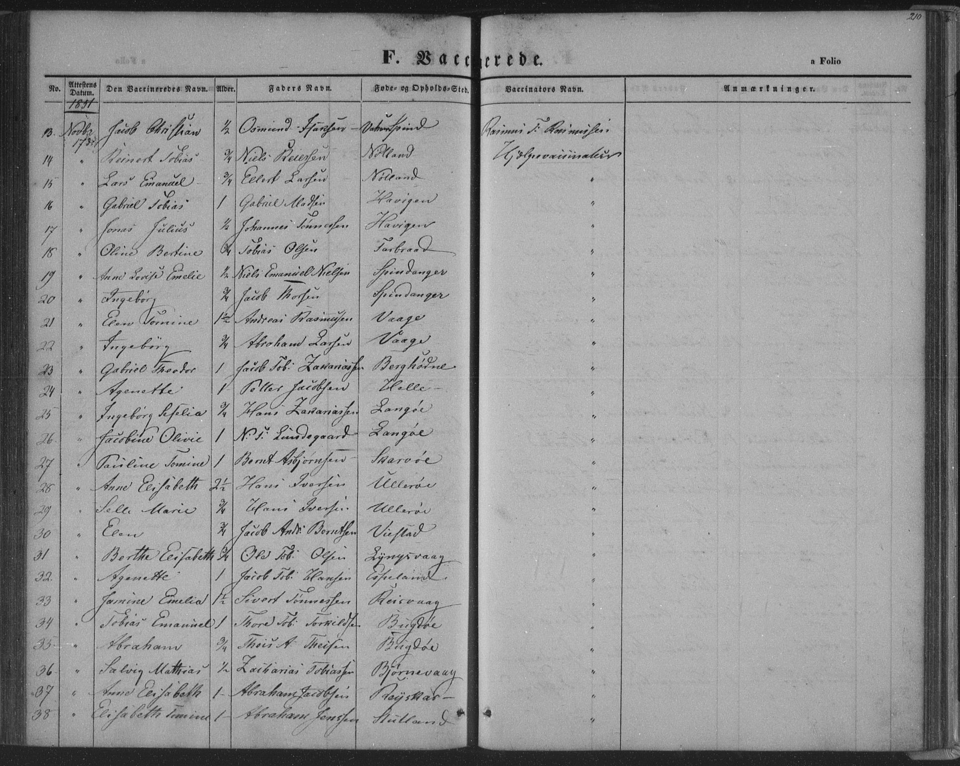 Herad sokneprestkontor, SAK/1111-0018/F/Fa/Fab/L0003: Parish register (official) no. A 3, 1844-1853, p. 210