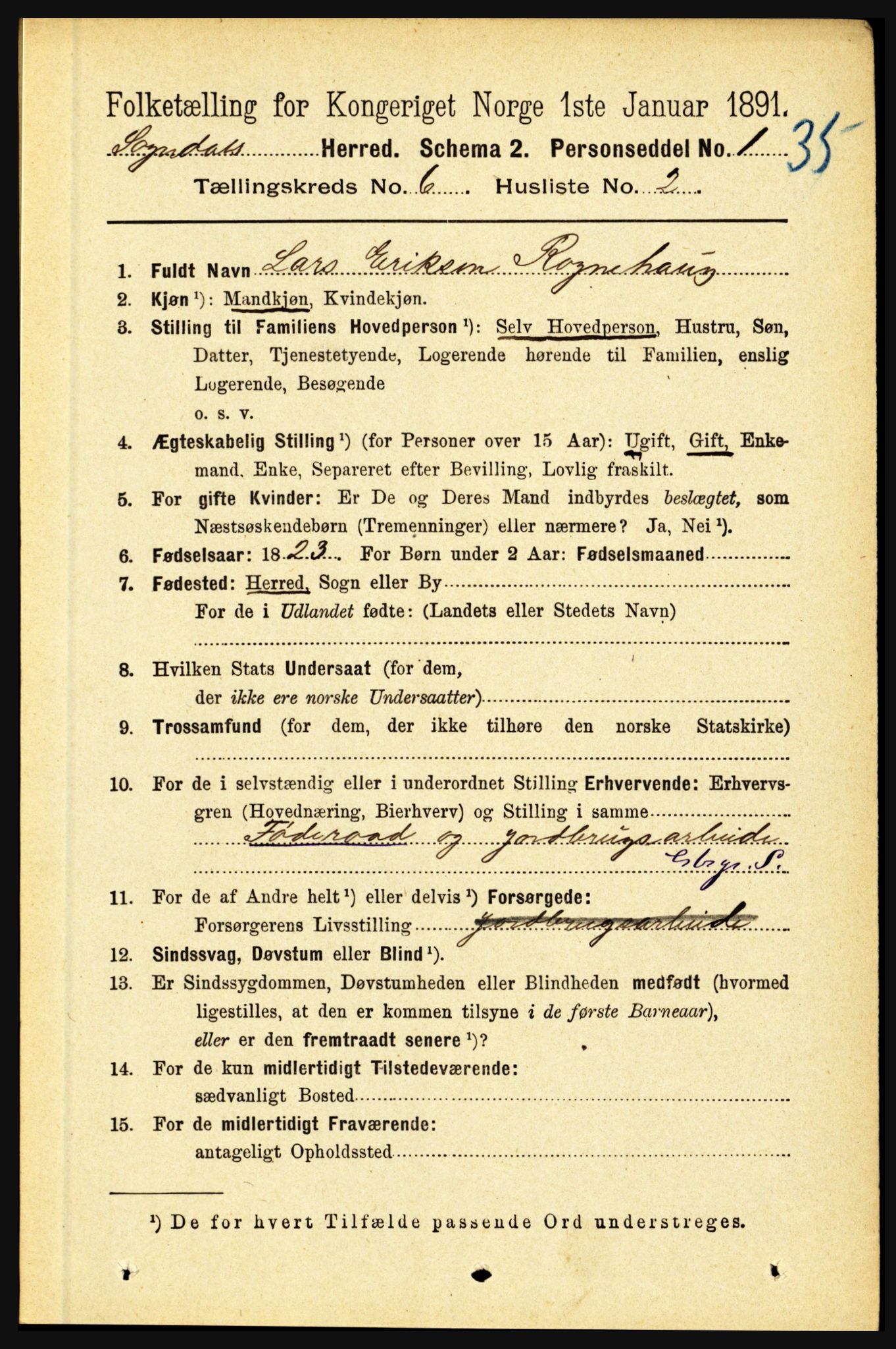 RA, 1891 census for 1420 Sogndal, 1891, p. 2606