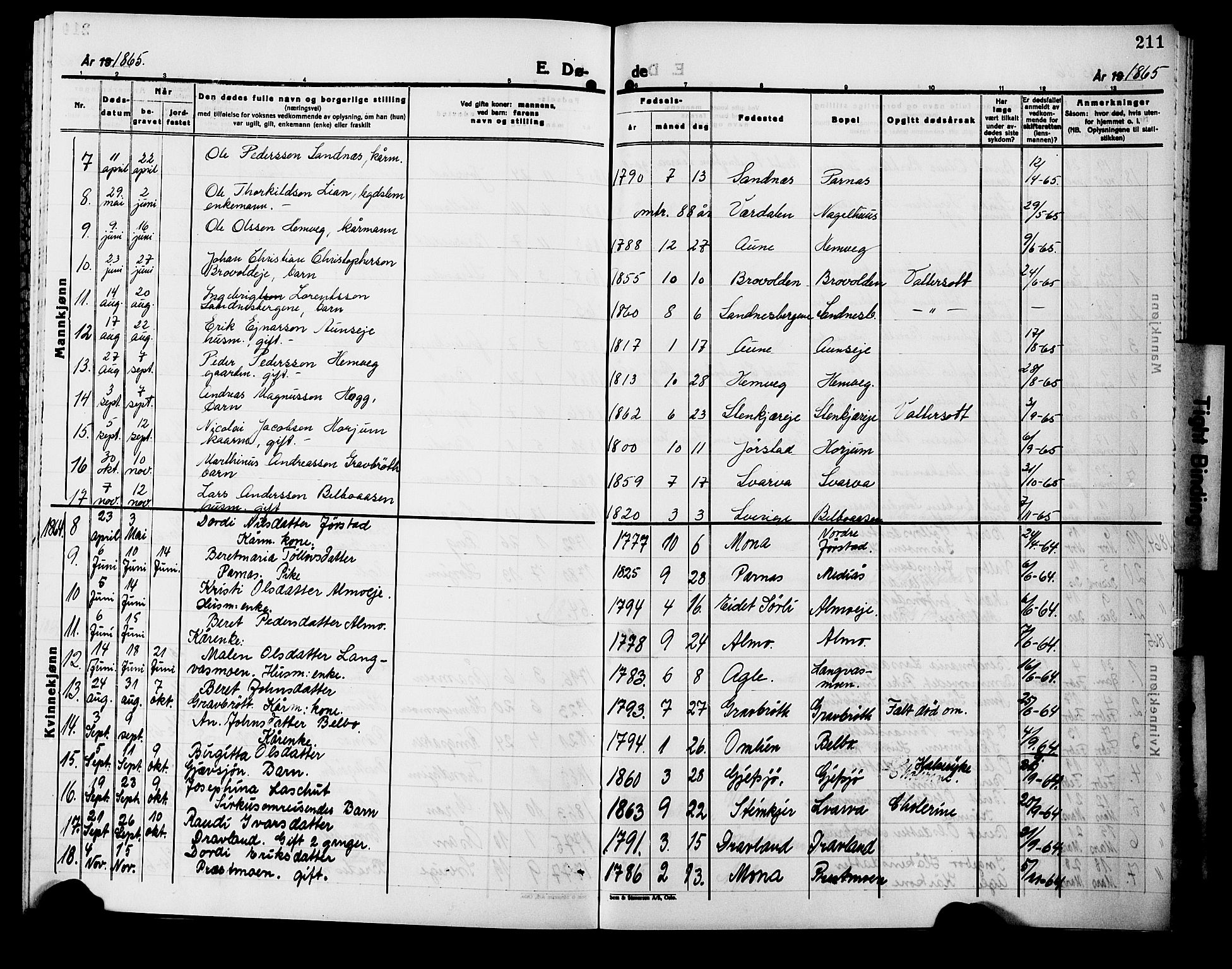 Ministerialprotokoller, klokkerbøker og fødselsregistre - Nord-Trøndelag, SAT/A-1458/749/L0485: Parish register (official) no. 749D01, 1857-1872, p. 211