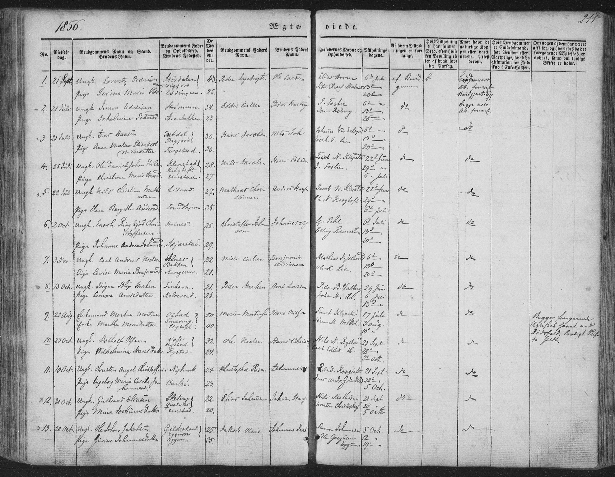 Ministerialprotokoller, klokkerbøker og fødselsregistre - Nordland, AV/SAT-A-1459/880/L1131: Parish register (official) no. 880A05, 1844-1868, p. 211