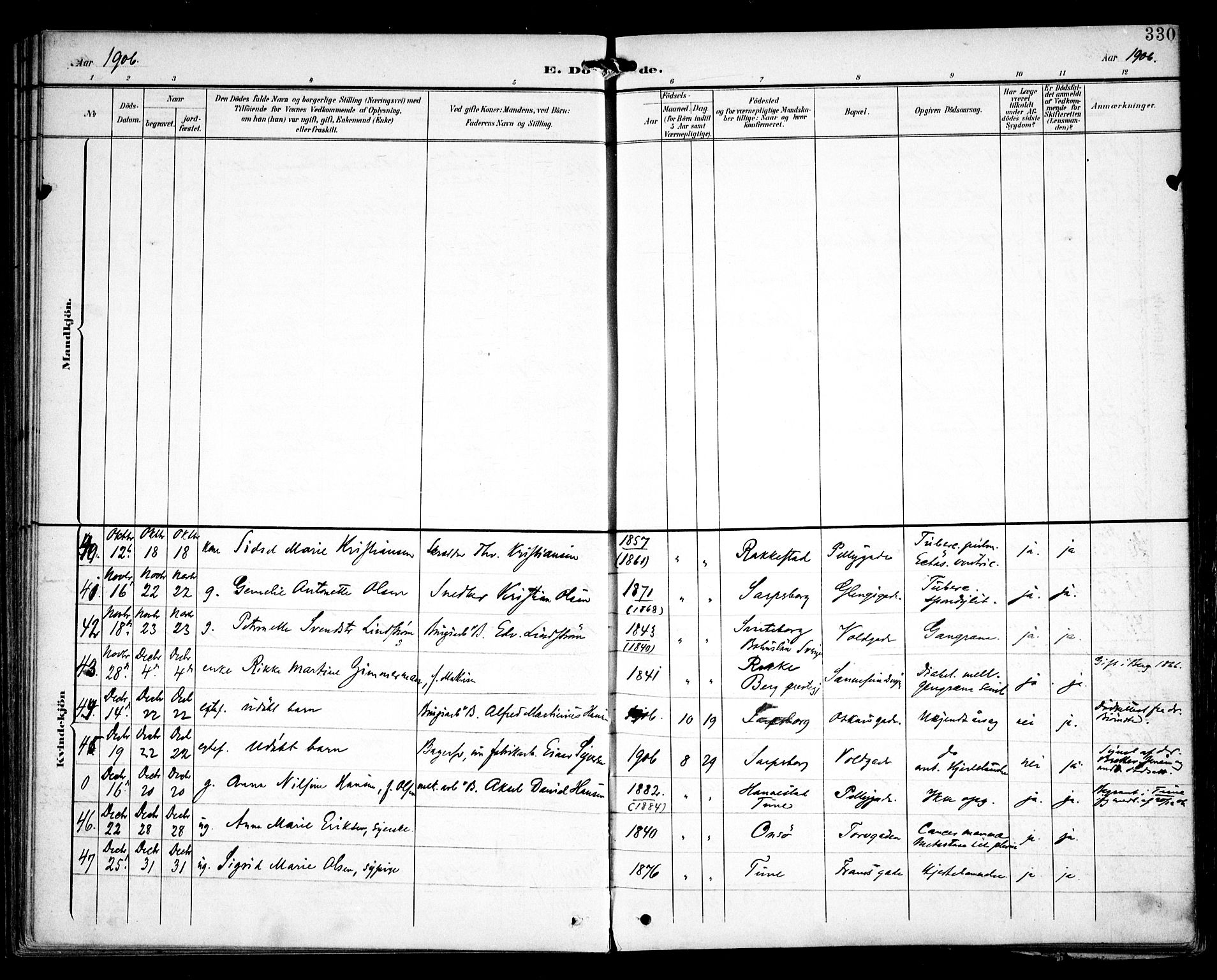 Sarpsborg prestekontor Kirkebøker, AV/SAO-A-2006/F/Fa/L0006: Parish register (official) no. 6, 1900-1909, p. 330