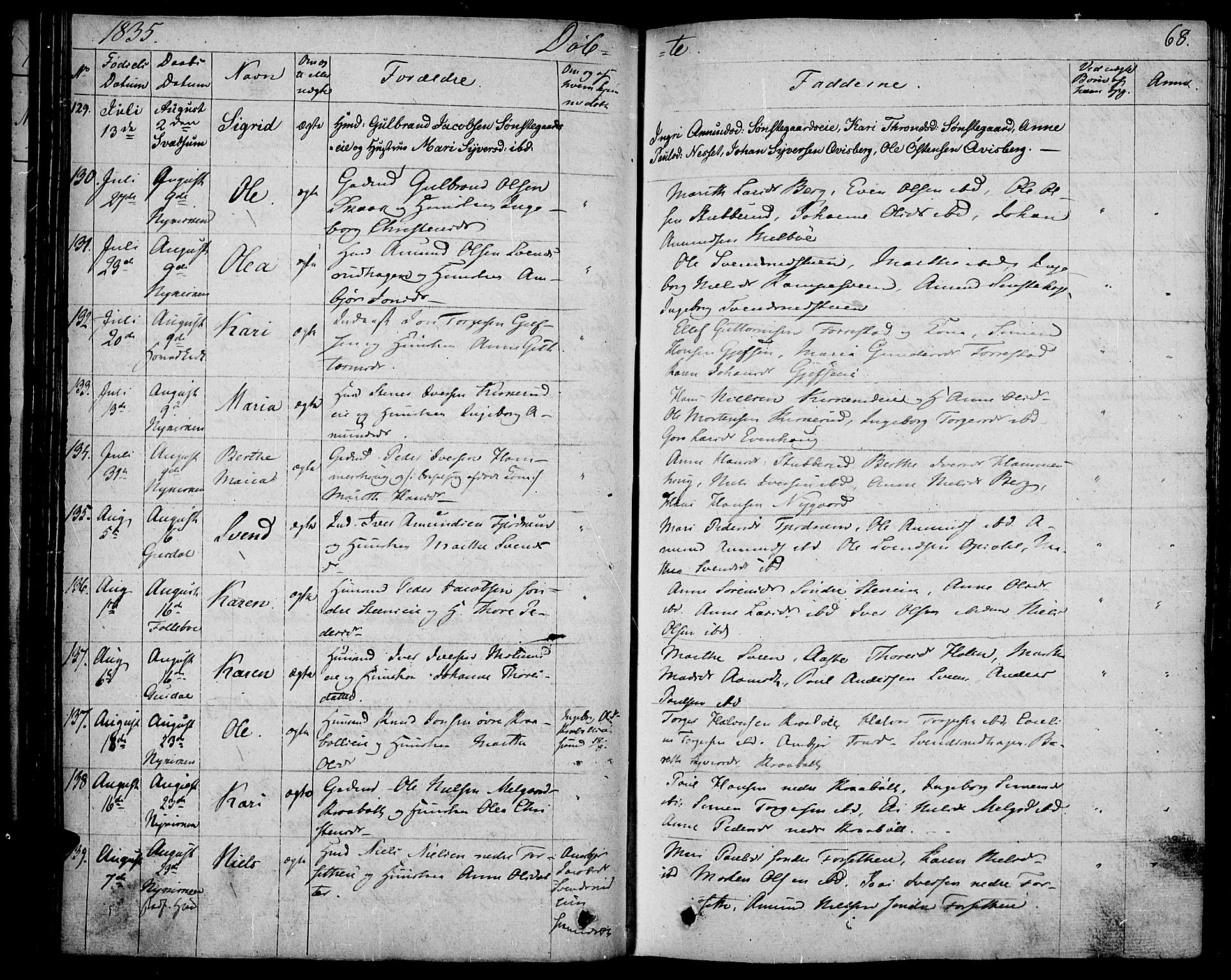 Gausdal prestekontor, AV/SAH-PREST-090/H/Ha/Haa/L0006: Parish register (official) no. 6, 1830-1839, p. 68