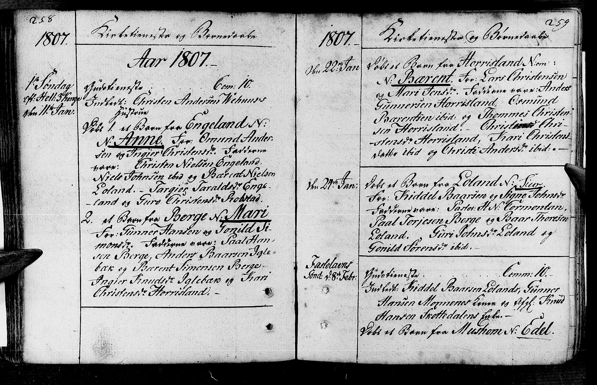 Vennesla sokneprestkontor, AV/SAK-1111-0045/Fa/Fac/L0002: Parish register (official) no. A 2, 1785-1834, p. 258-259