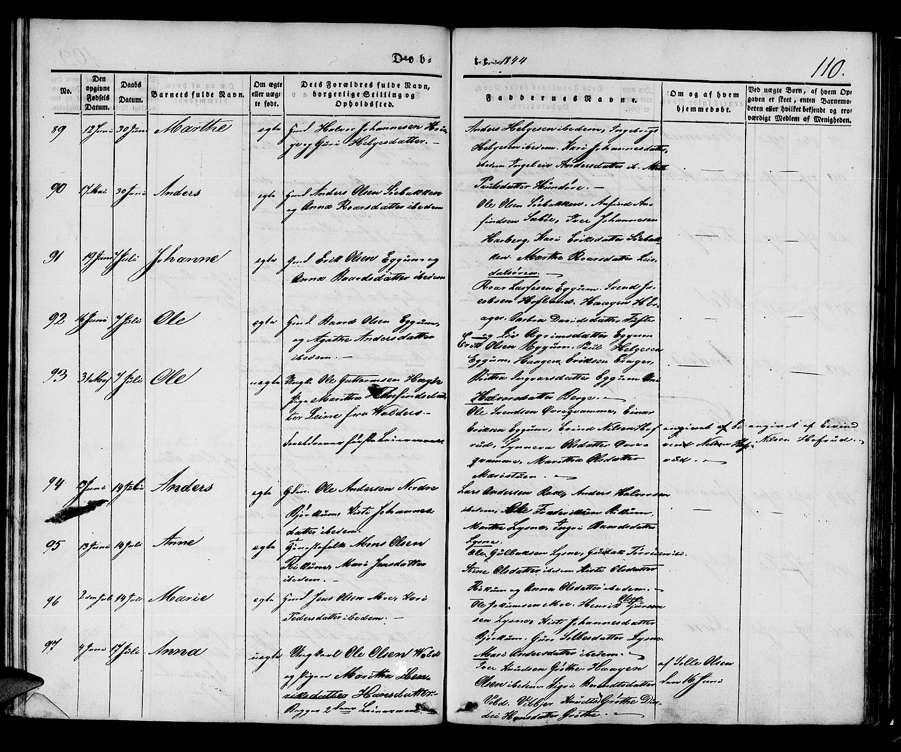 Lærdal sokneprestembete, SAB/A-81201: Parish register (official) no. A 6, 1835-1849, p. 110