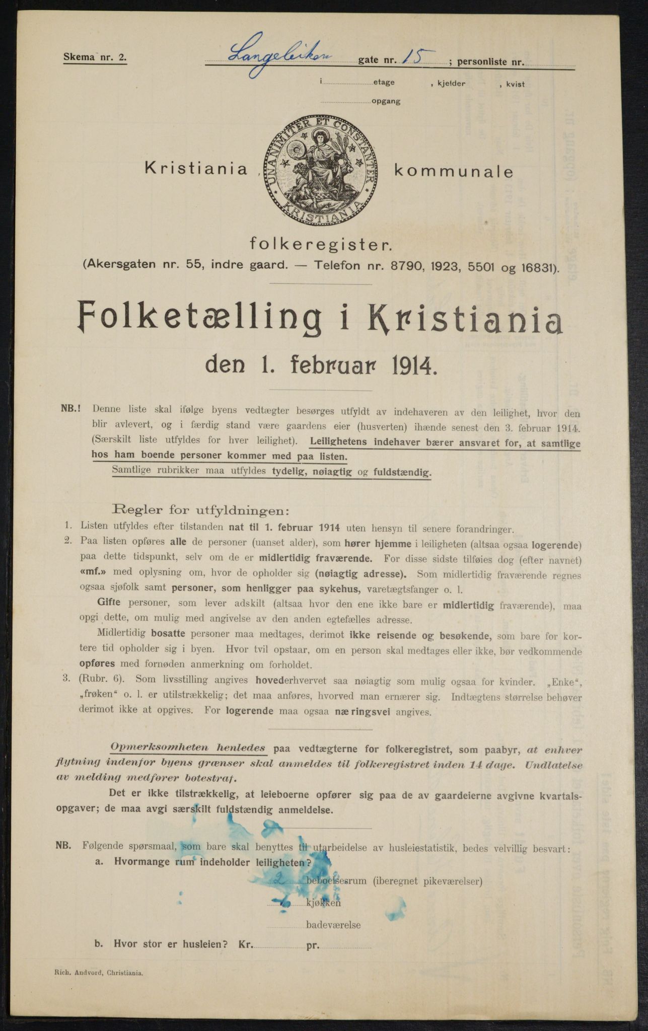 OBA, Municipal Census 1914 for Kristiania, 1914, p. 56985