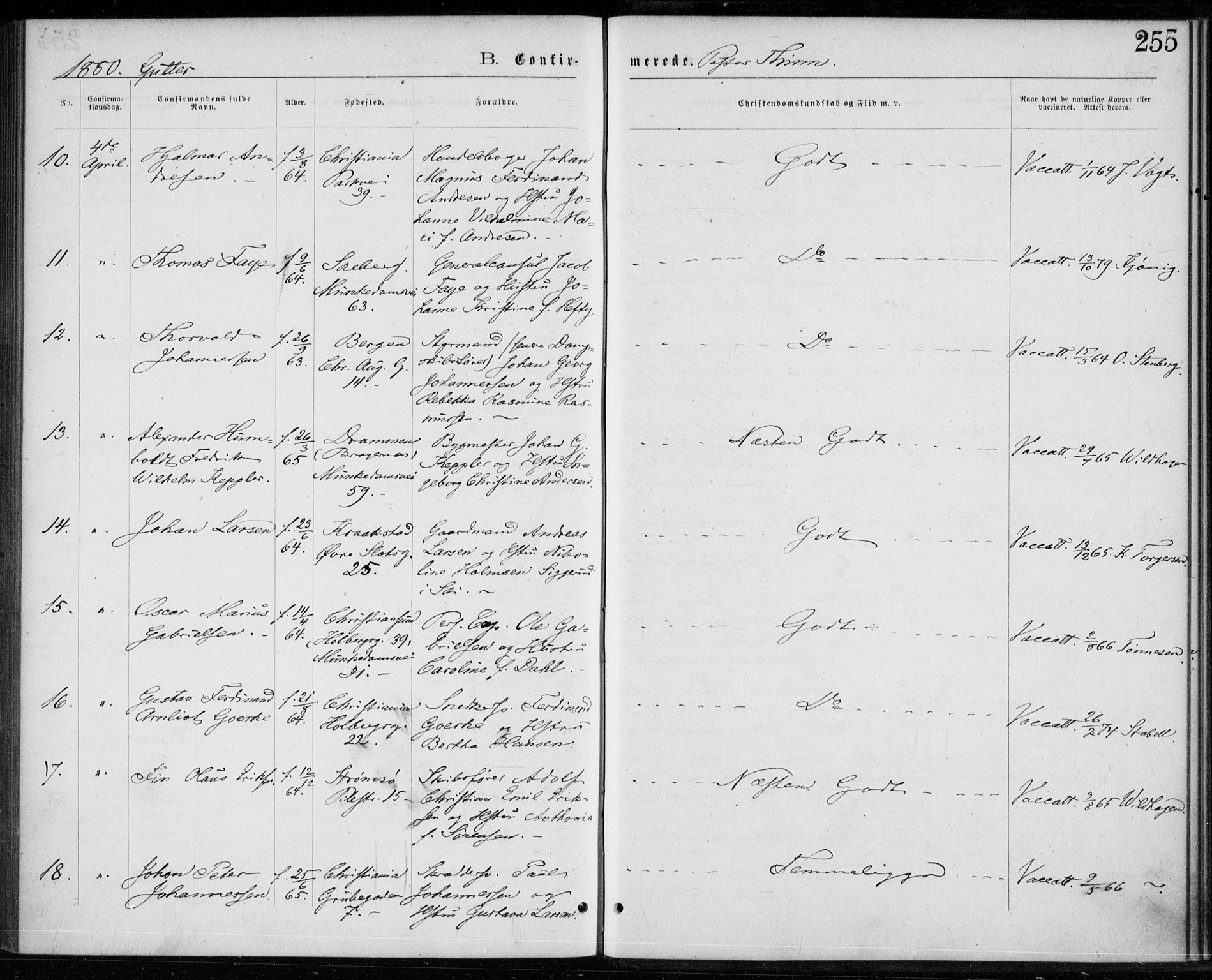 Trefoldighet prestekontor Kirkebøker, AV/SAO-A-10882/F/Fb/L0002: Parish register (official) no. II 2, 1871-1880, p. 255