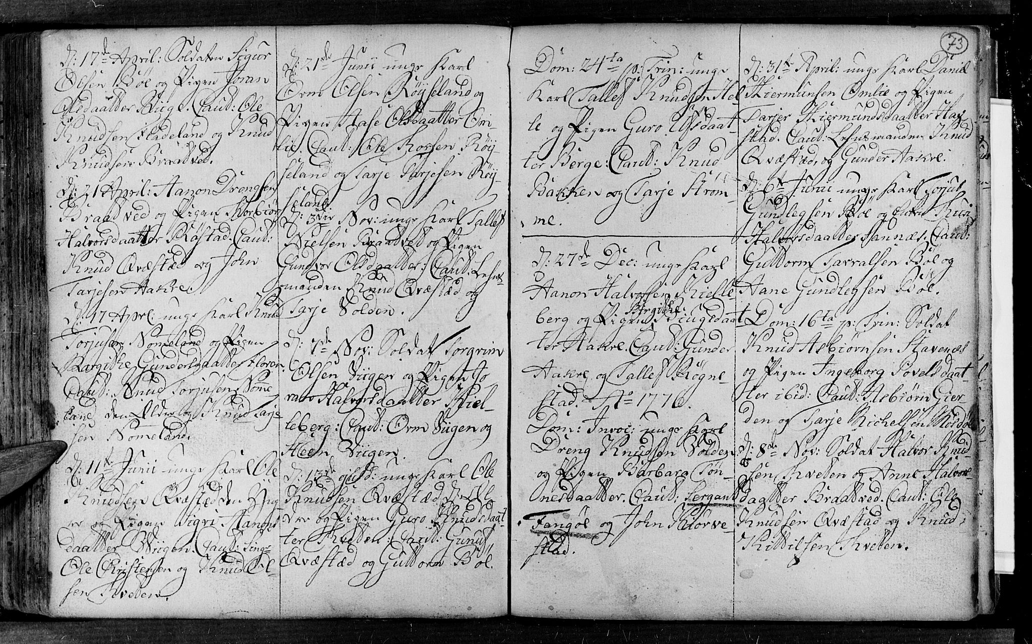 Valle sokneprestkontor, AV/SAK-1111-0044/F/Fa/Fac/L0002: Parish register (official) no. A 2, 1745-1776, p. 73