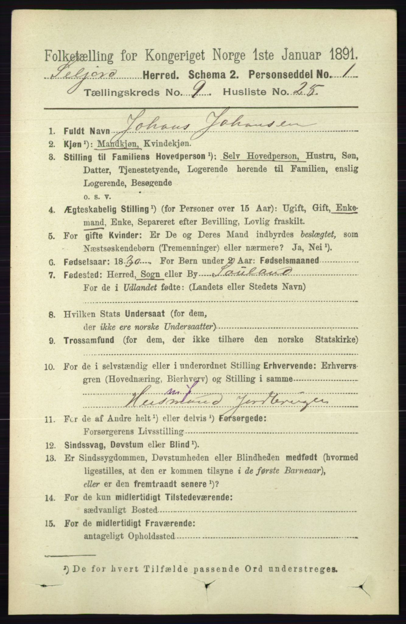 RA, 1891 census for 0828 Seljord, 1891, p. 3309
