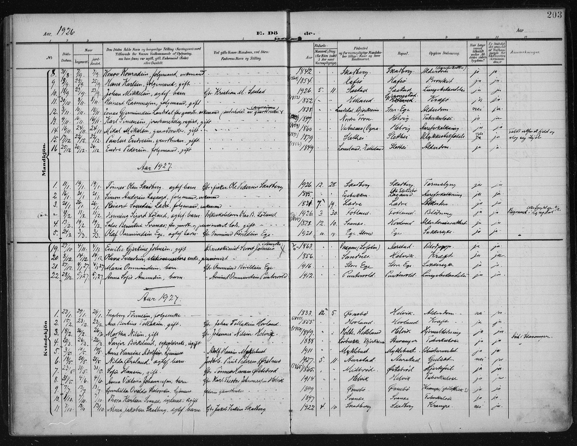 Eigersund sokneprestkontor, AV/SAST-A-101807/S08/L0021: Parish register (official) no. A 20, 1906-1928, p. 203