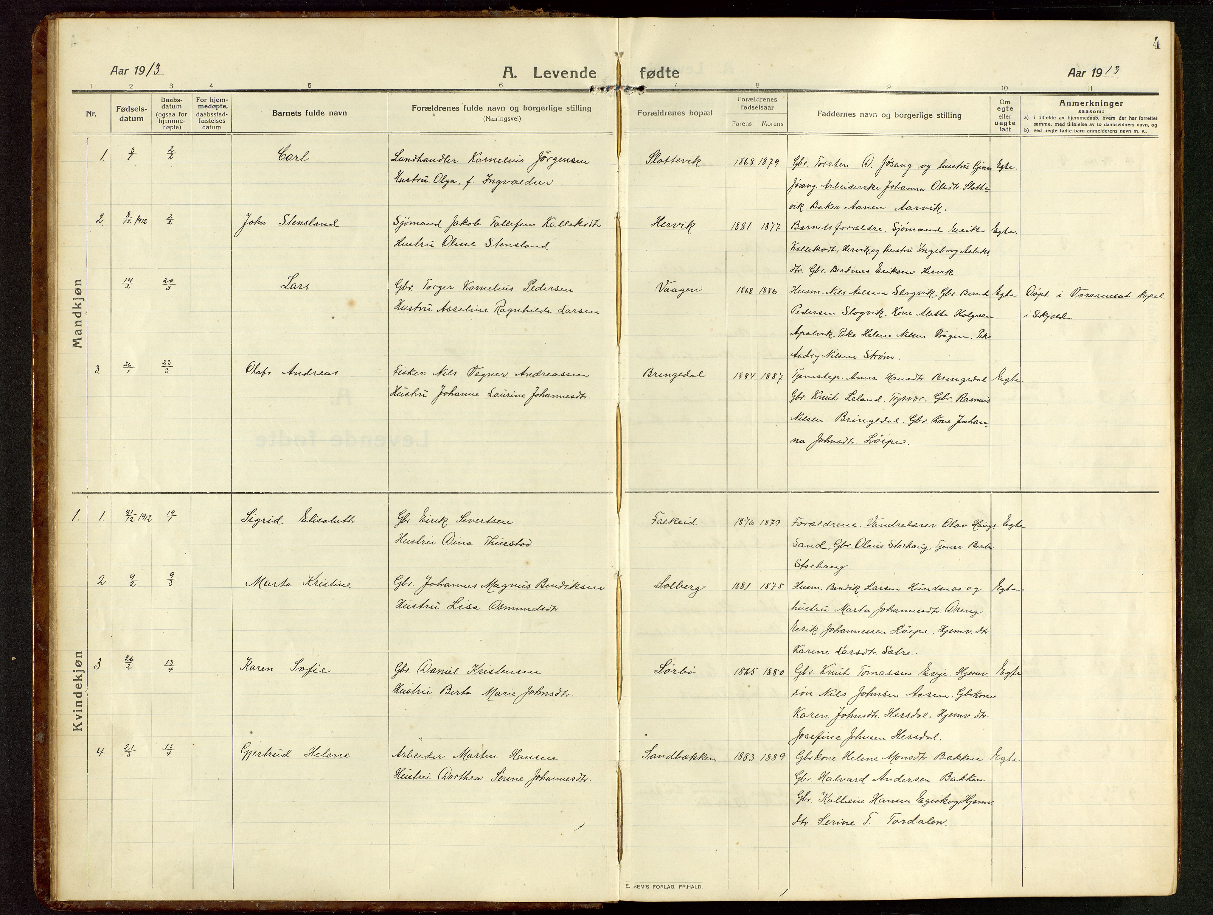 Tysvær sokneprestkontor, AV/SAST-A -101864/H/Ha/Hab/L0011: Parish register (copy) no. B 11, 1913-1946, p. 4