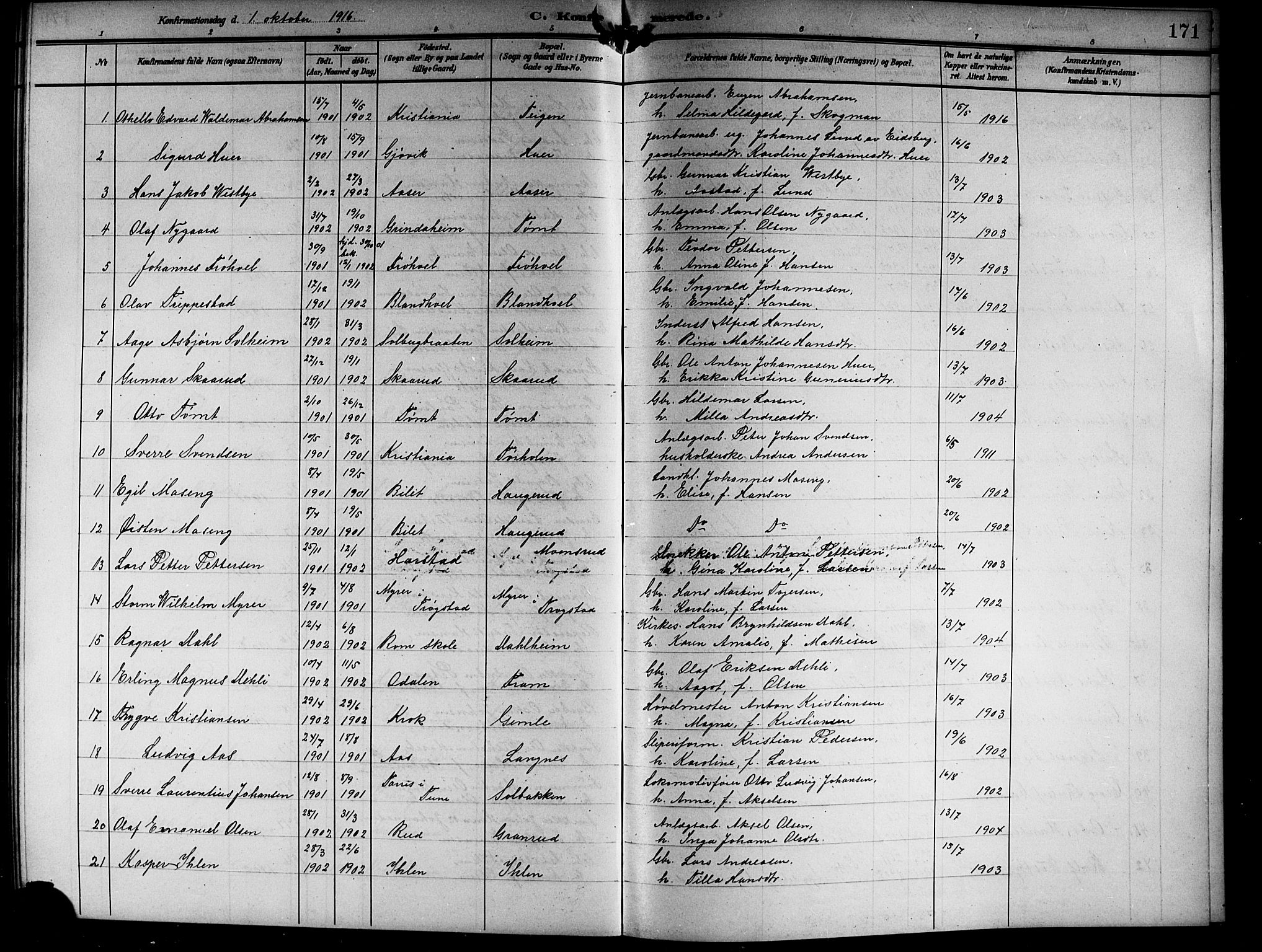 Askim prestekontor Kirkebøker, SAO/A-10900/G/Ga/L0002: Parish register (copy) no. 2, 1903-1921, p. 171