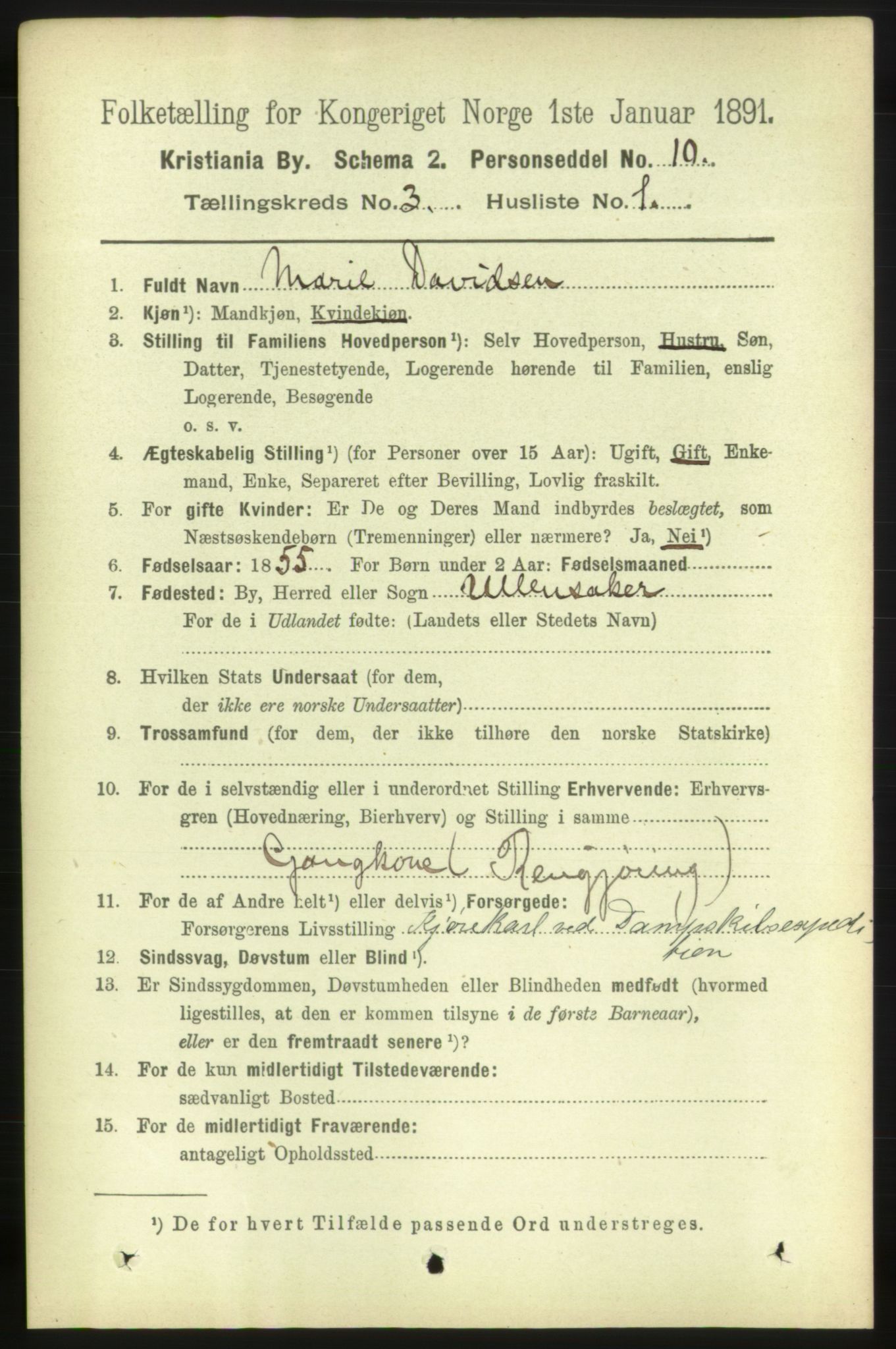 RA, 1891 census for 0301 Kristiania, 1891, p. 1243