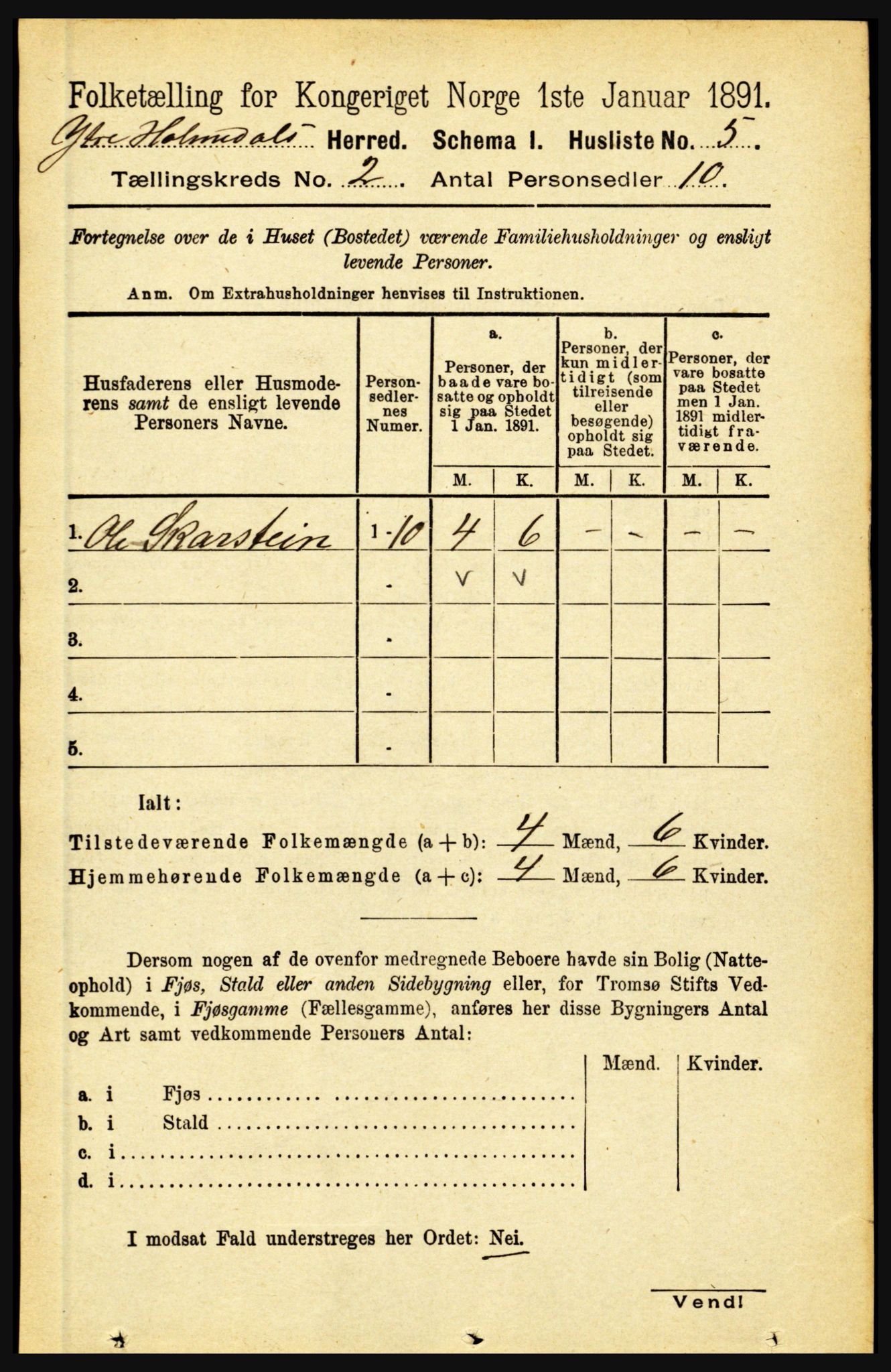 RA, 1891 census for 1429 Ytre Holmedal, 1891, p. 255